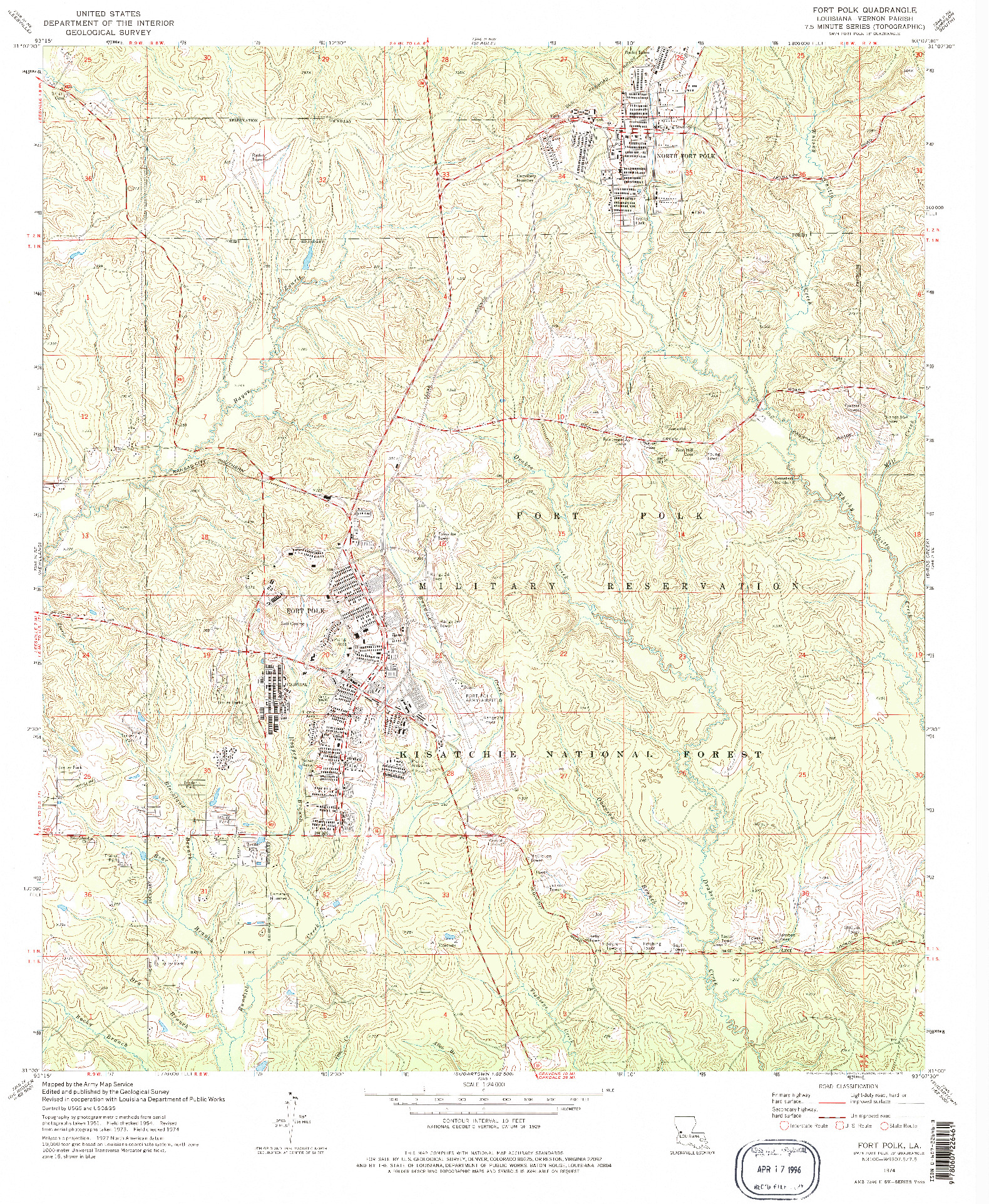 USGS 1:24000-SCALE QUADRANGLE FOR FORT POLK, LA 1974