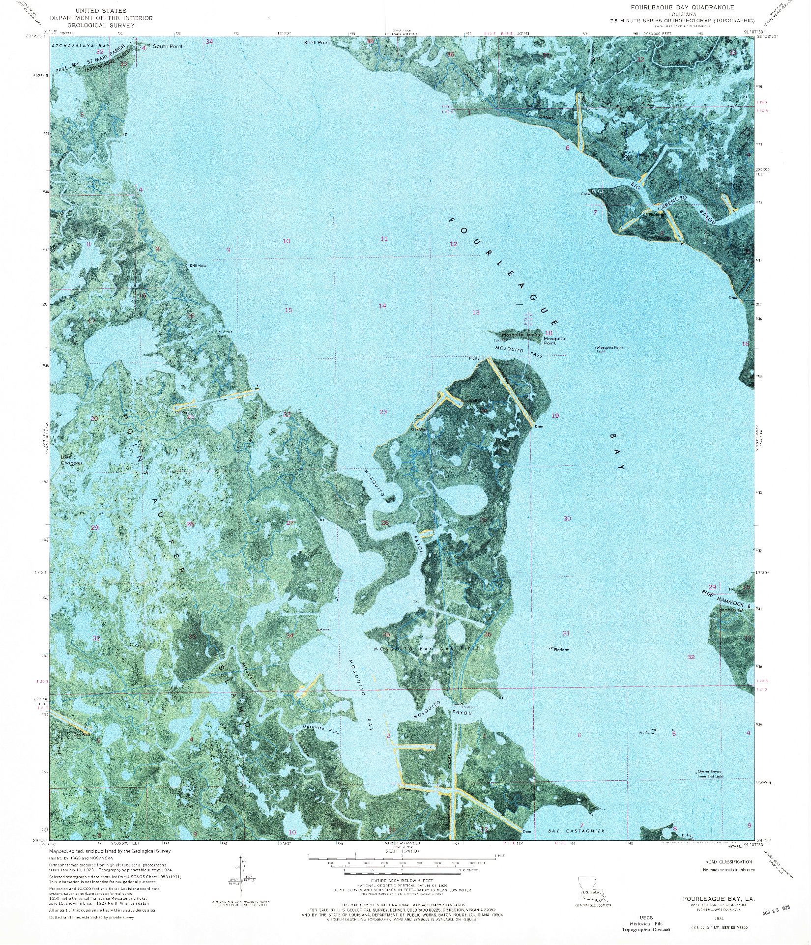 USGS 1:24000-SCALE QUADRANGLE FOR FOURLEAGUE BAY, LA 1974
