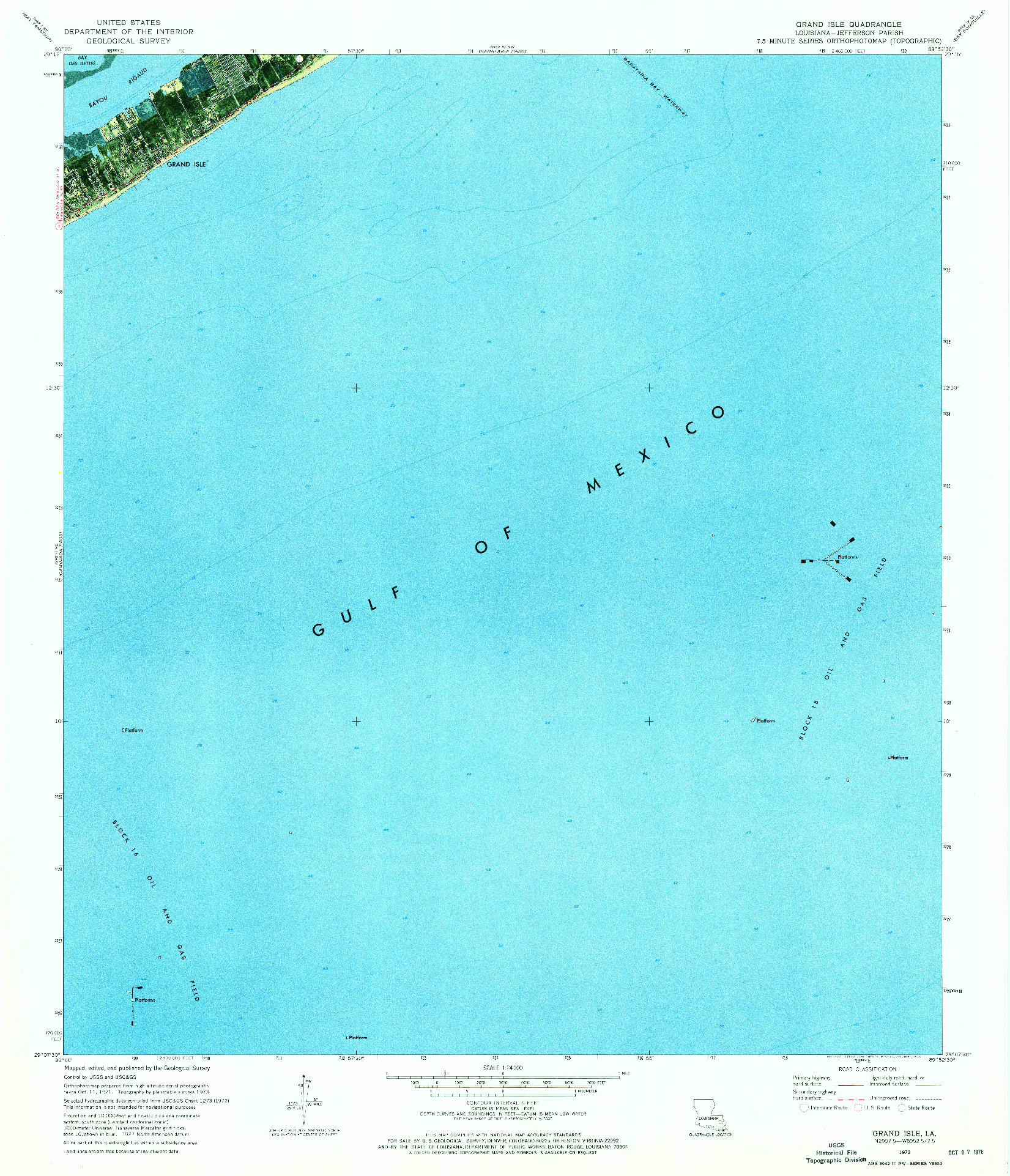 USGS 1:24000-SCALE QUADRANGLE FOR GRAND ISLE, LA 1973