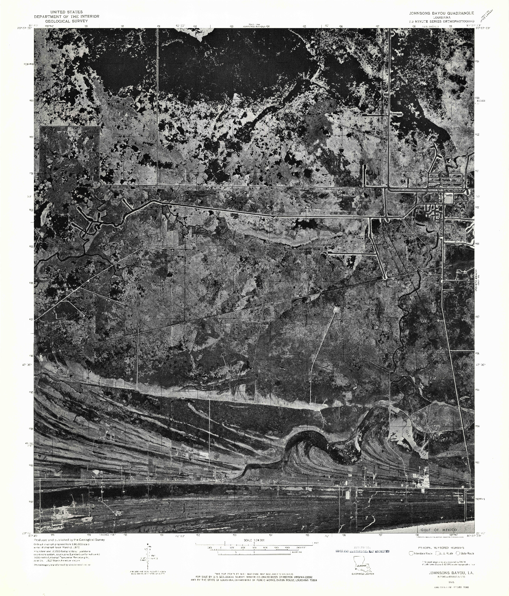 USGS 1:24000-SCALE QUADRANGLE FOR JOHNSONS BAYOU, LA 1975