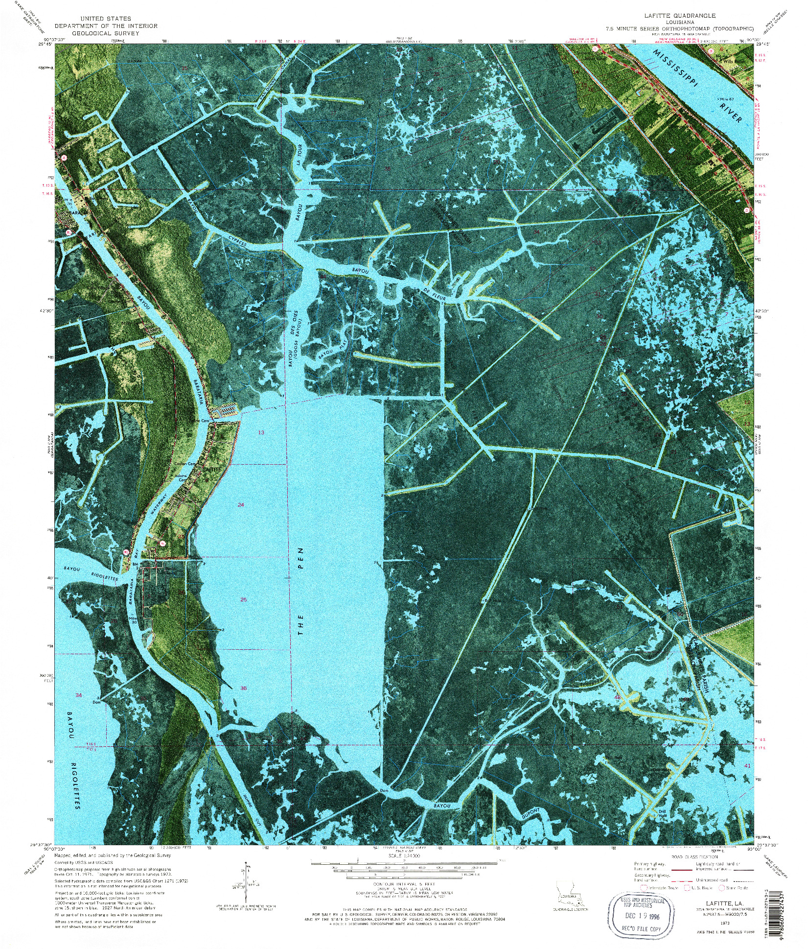 USGS 1:24000-SCALE QUADRANGLE FOR LAFITTE, LA 1973