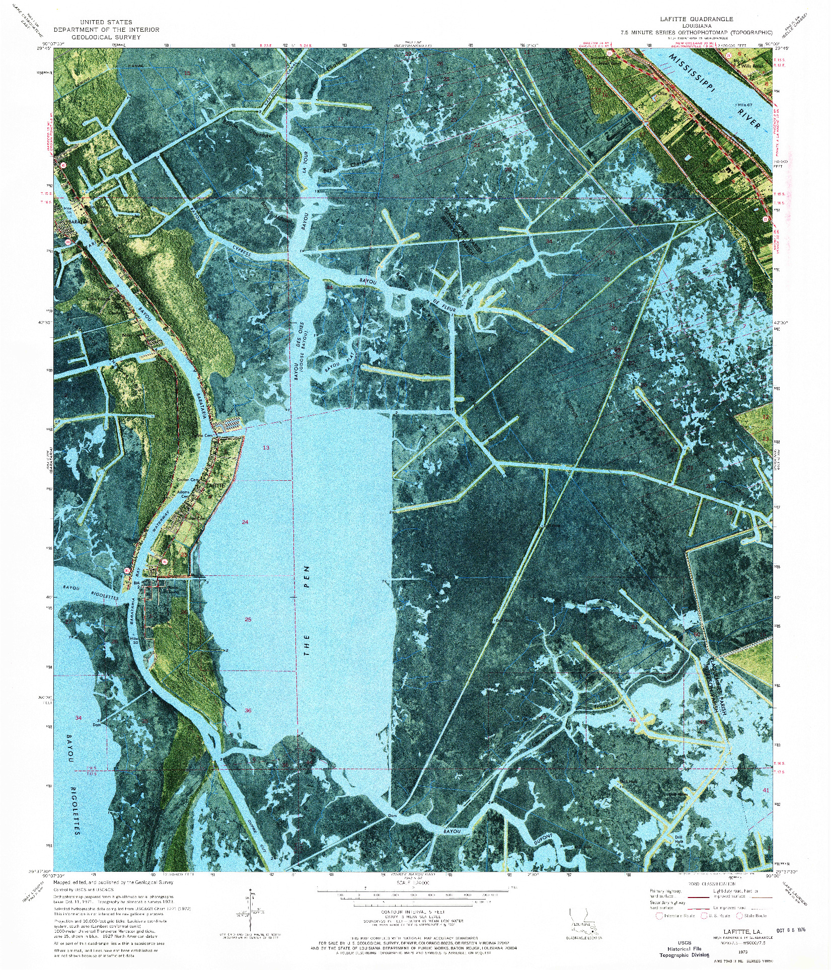 USGS 1:24000-SCALE QUADRANGLE FOR LAFITTE, LA 1973