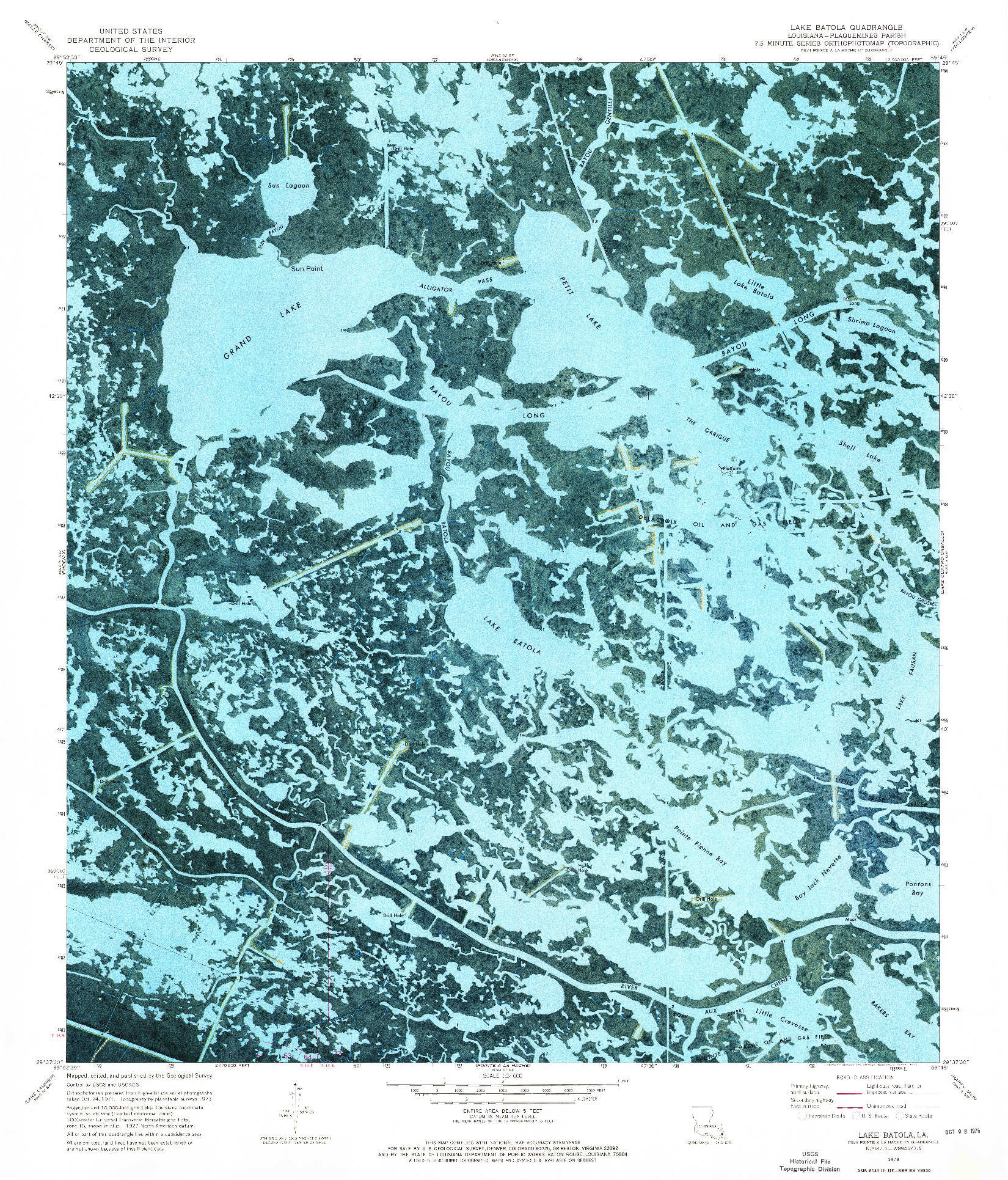 USGS 1:24000-SCALE QUADRANGLE FOR LAKE BATOLA, LA 1973