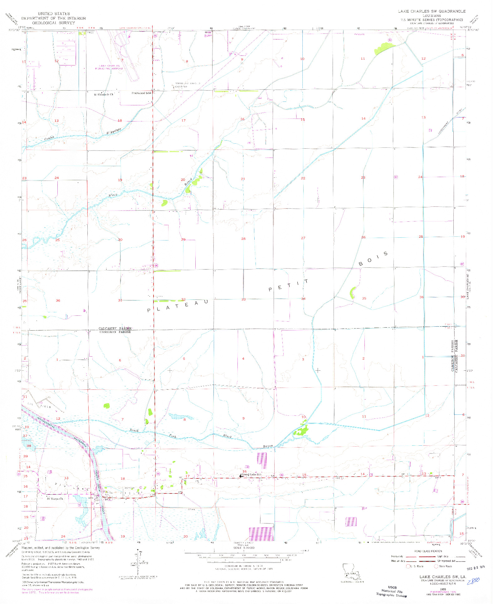 USGS 1:24000-SCALE QUADRANGLE FOR LAKE CHARLES SW, LA 1955