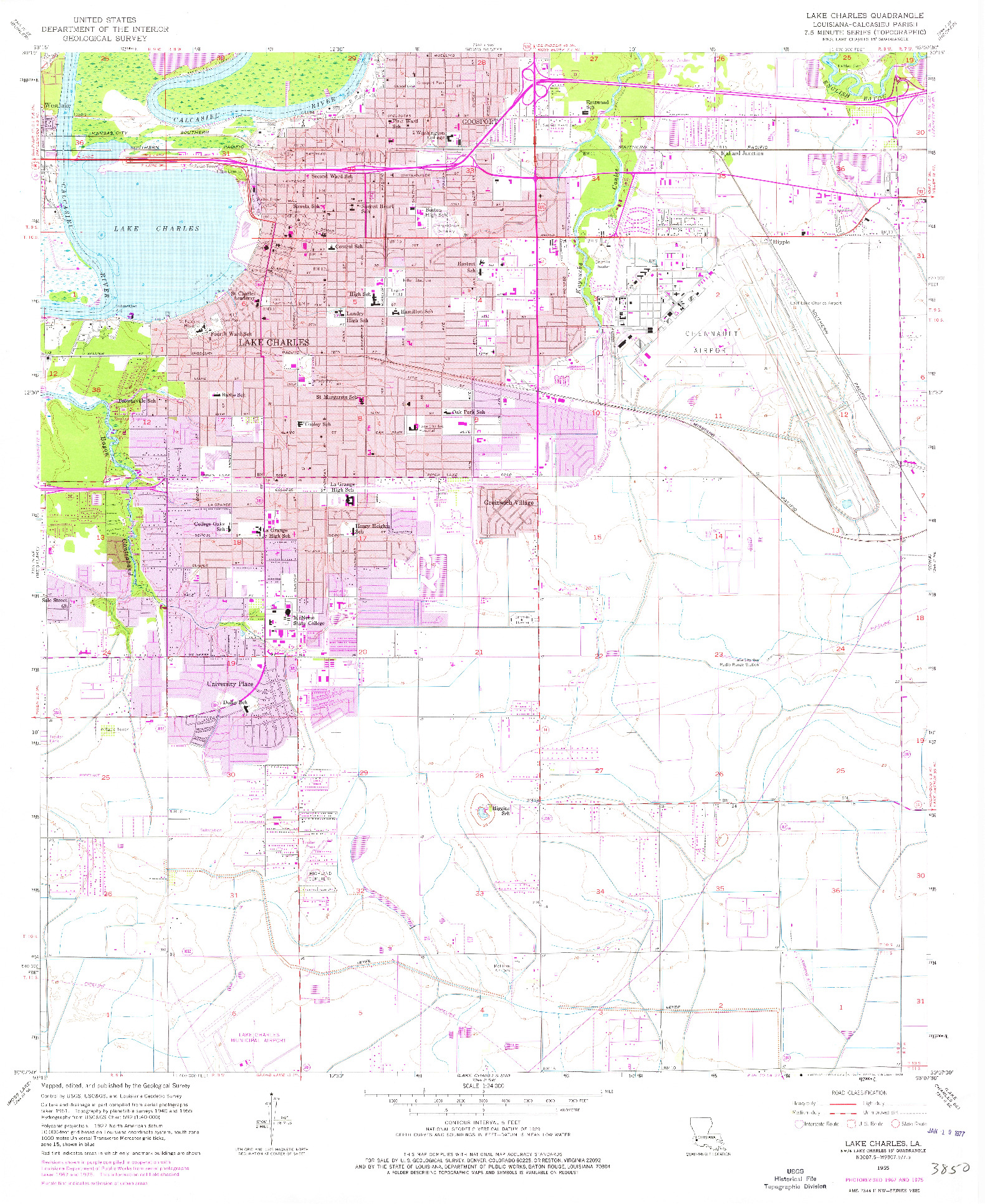 USGS 1:24000-SCALE QUADRANGLE FOR LAKE CHARLES, LA 1955