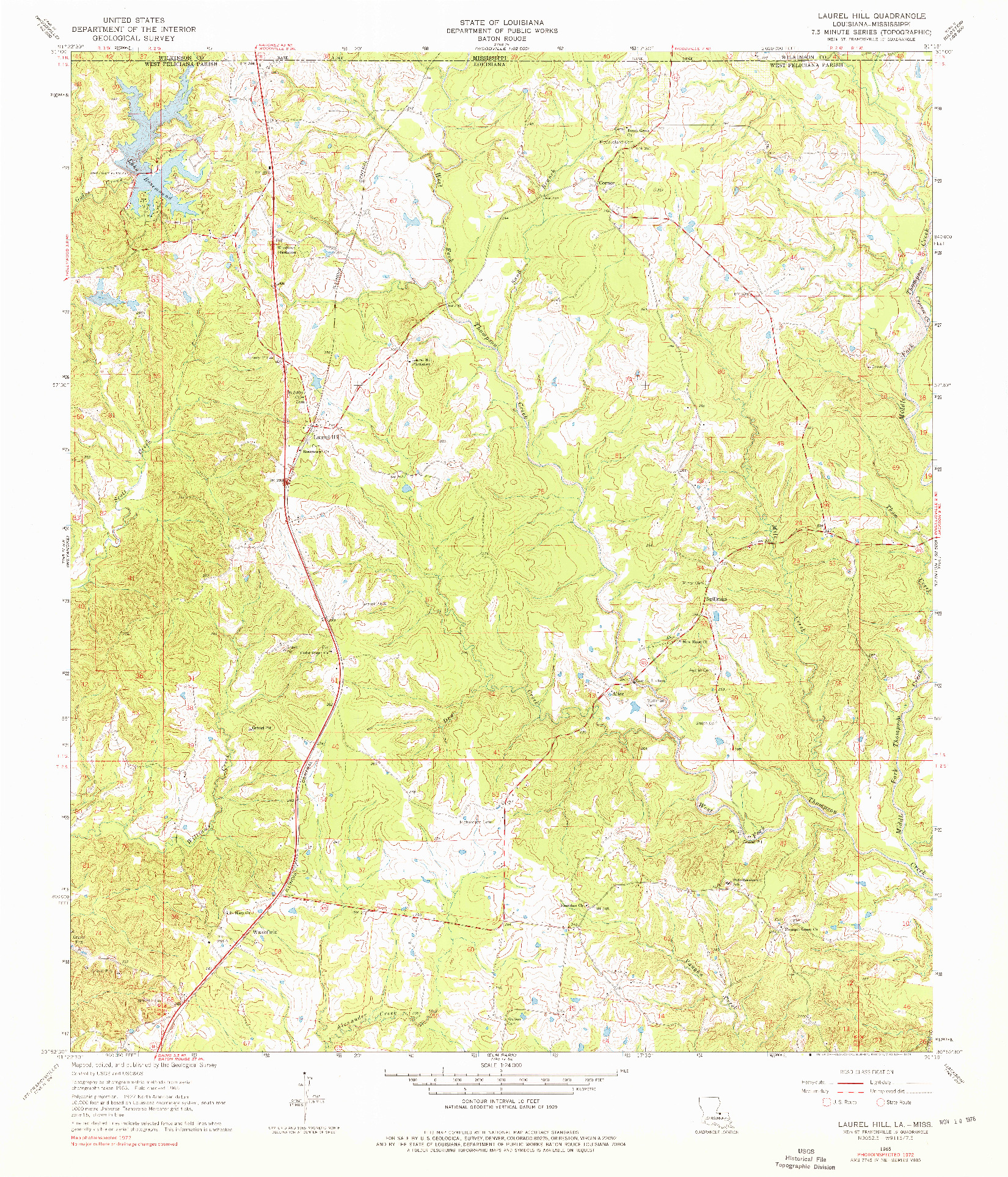 USGS 1:24000-SCALE QUADRANGLE FOR LAUREL HILL, LA 1965