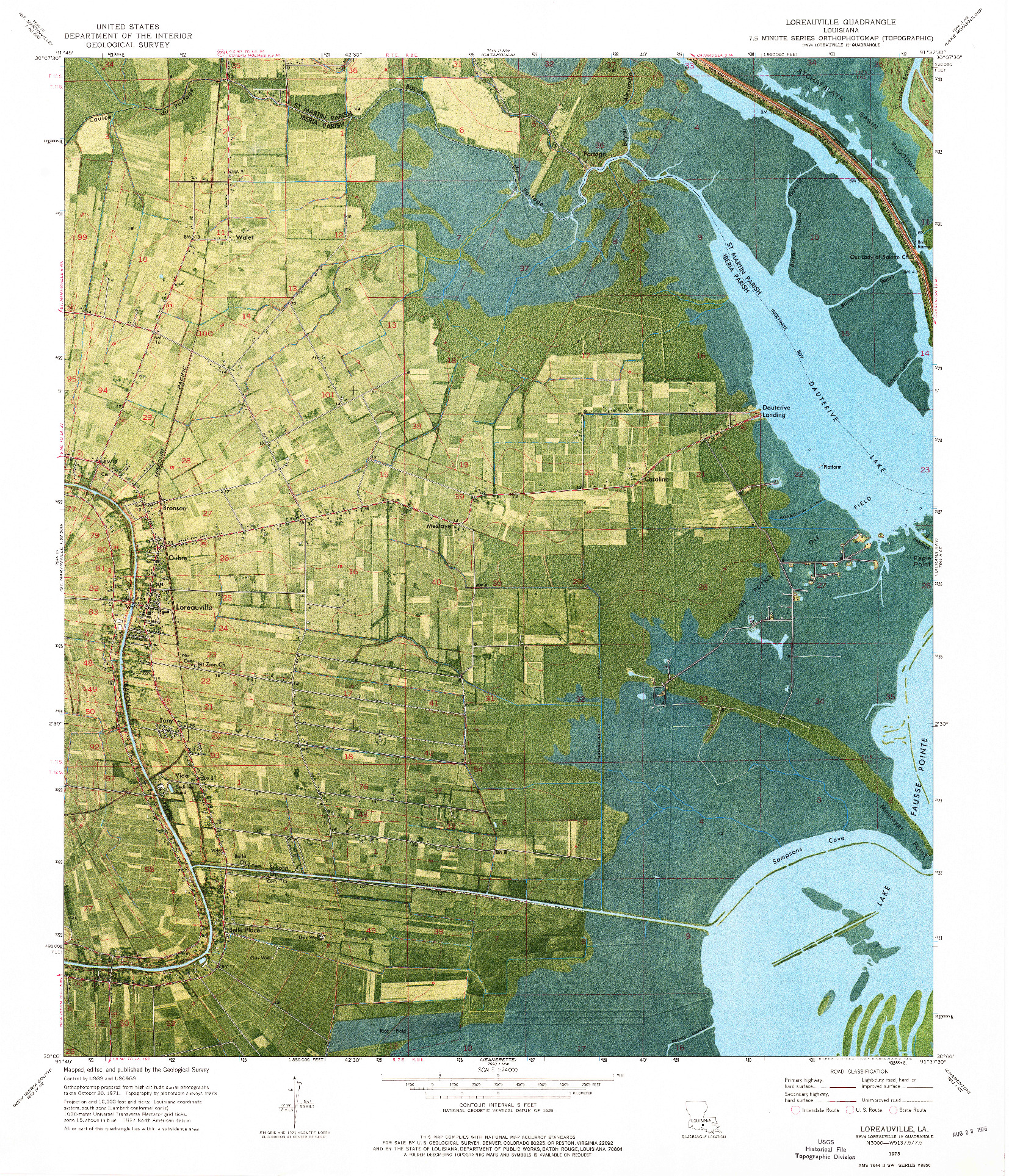 USGS 1:24000-SCALE QUADRANGLE FOR LOREAUVILLE, LA 1973