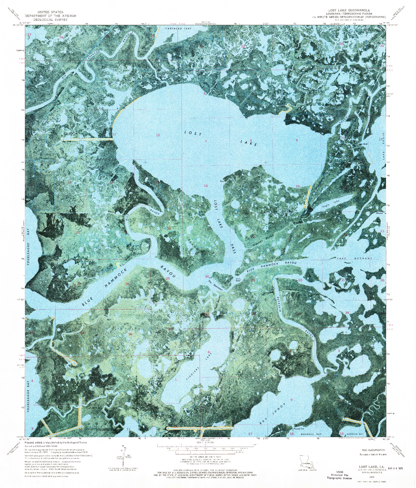 USGS 1:24000-SCALE QUADRANGLE FOR LOST LAKE, LA 1974