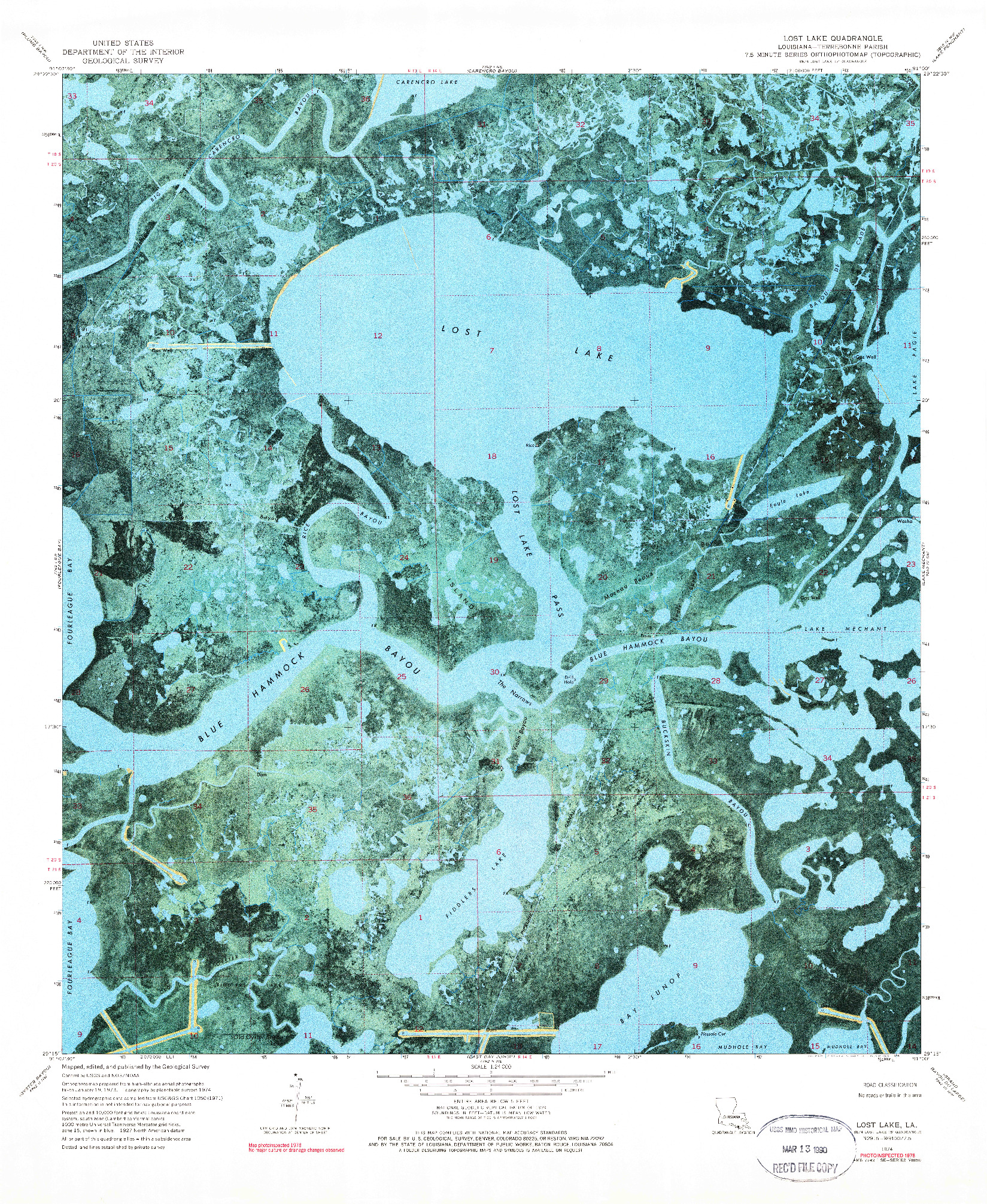 USGS 1:24000-SCALE QUADRANGLE FOR LOST LAKE, LA 1974