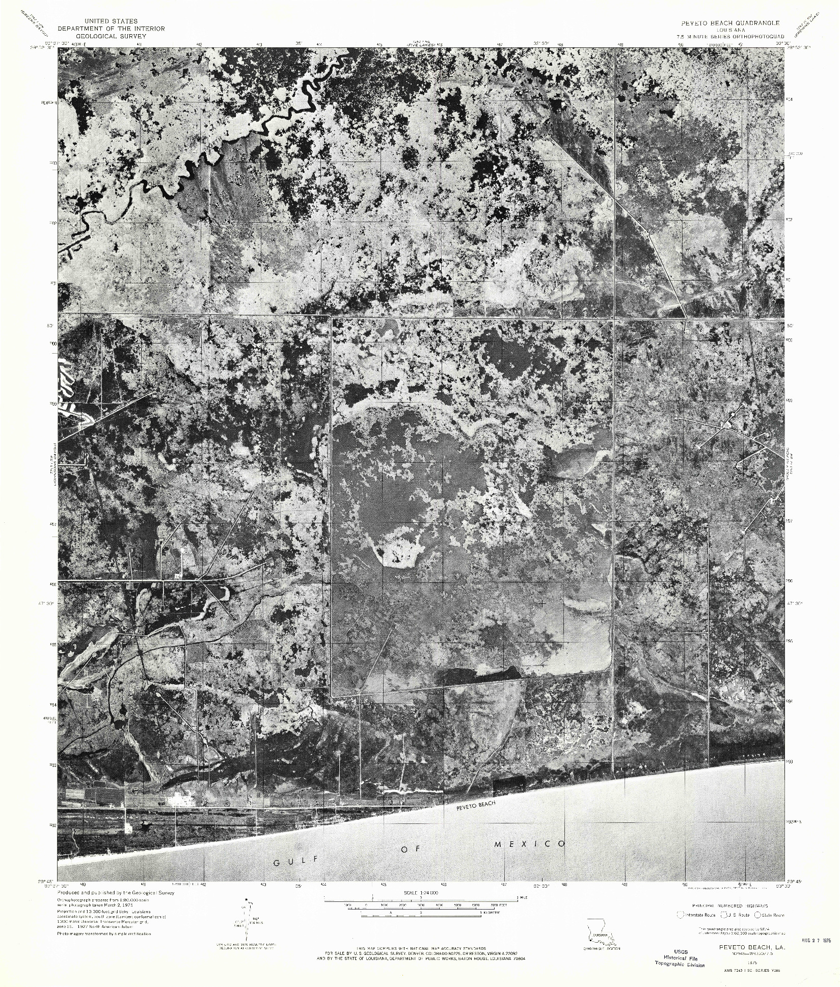 USGS 1:24000-SCALE QUADRANGLE FOR PEVETO BEACH, LA 1975