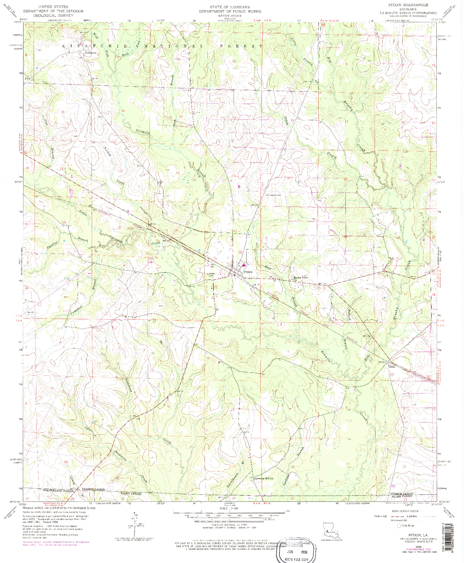 USGS 1:24000-SCALE QUADRANGLE FOR PITKIN, LA 1959