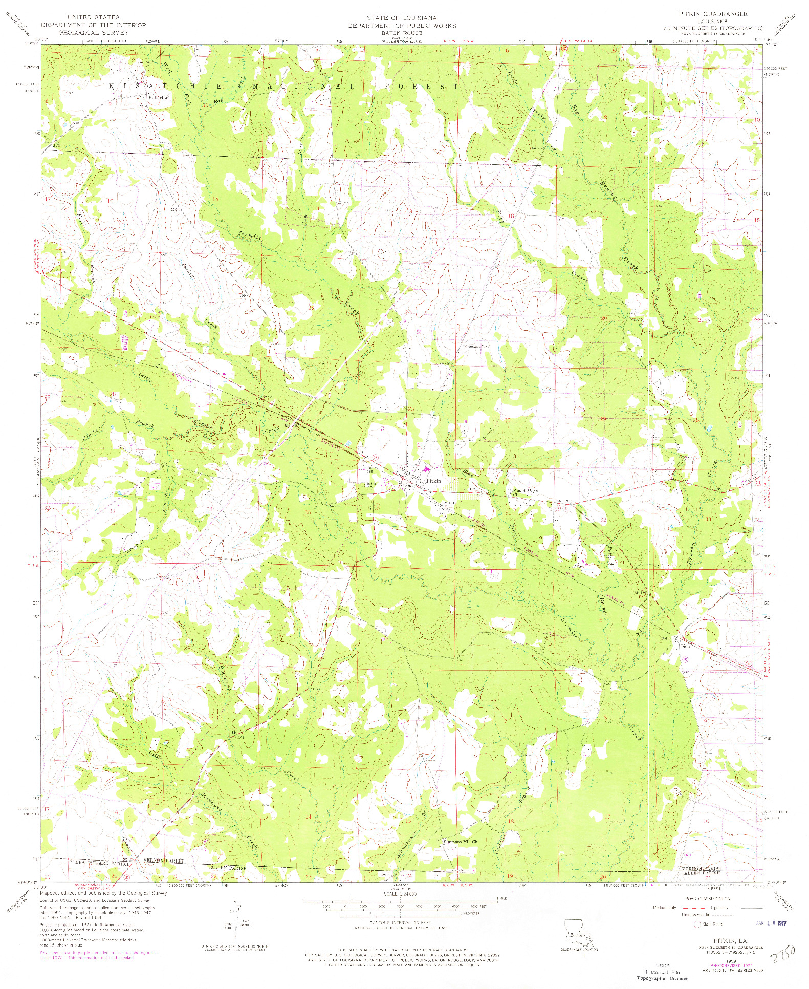 USGS 1:24000-SCALE QUADRANGLE FOR PITKIN, LA 1959
