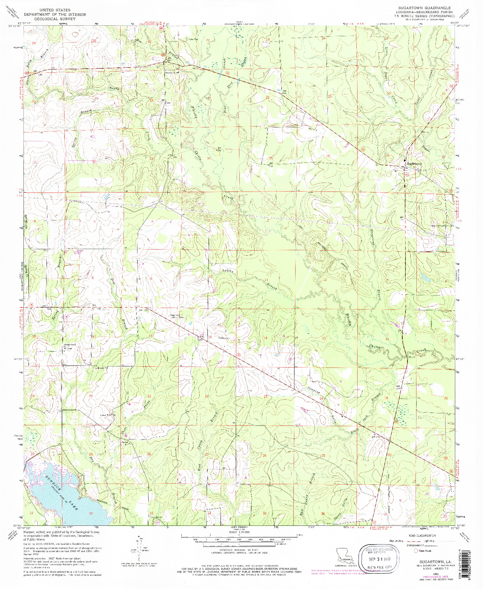 USGS 1:24000-SCALE QUADRANGLE FOR SUGARTOWN, LA 1961