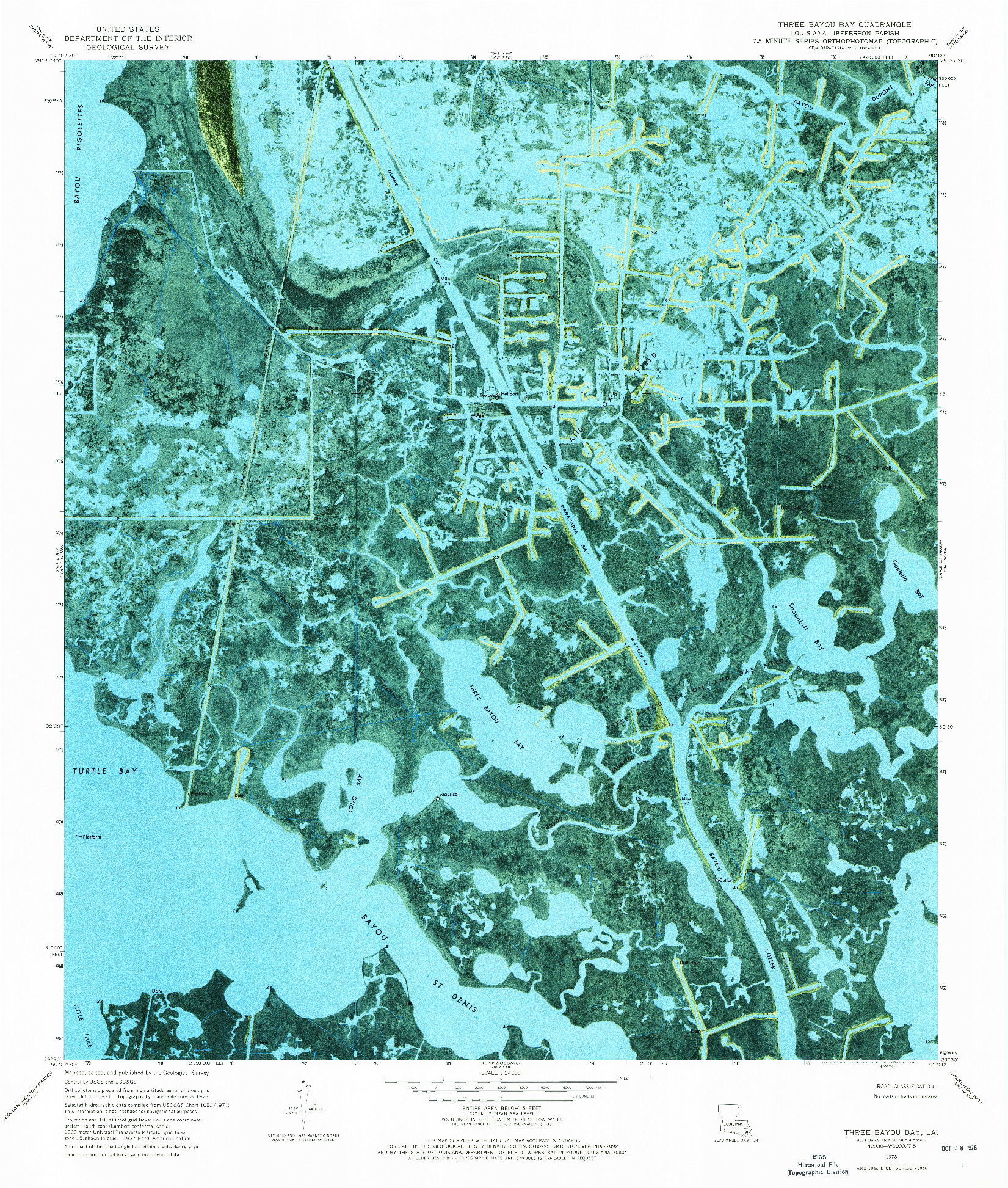 USGS 1:24000-SCALE QUADRANGLE FOR THREE BAYOU BAY, LA 1973