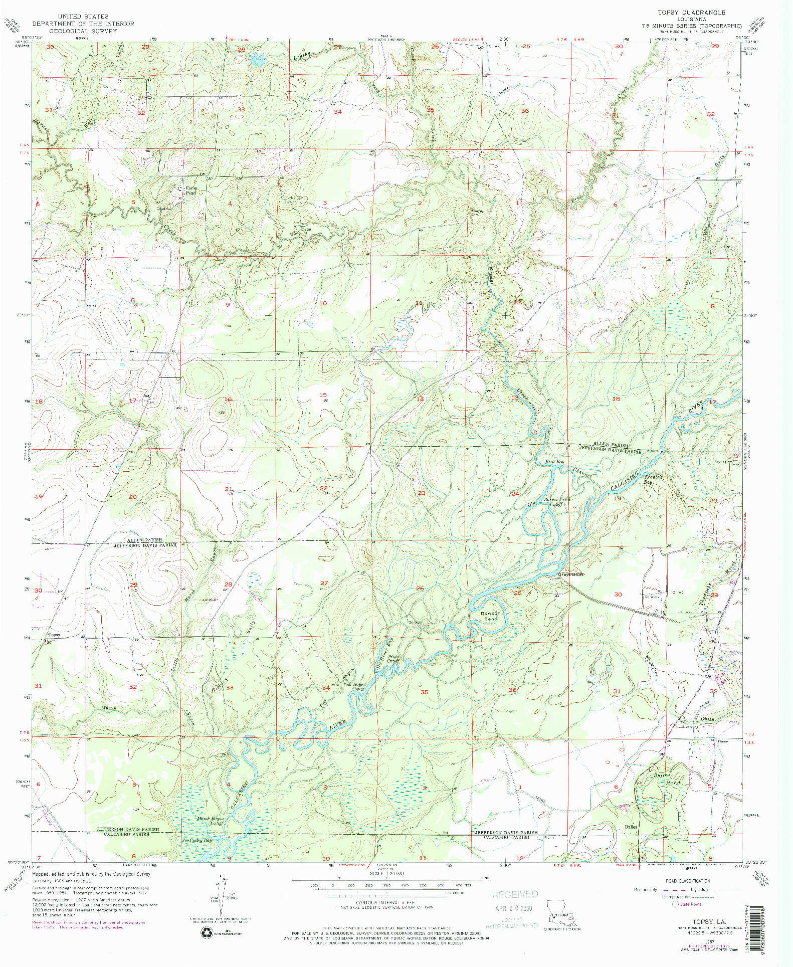 USGS 1:24000-SCALE QUADRANGLE FOR TOPSY, LA 1957