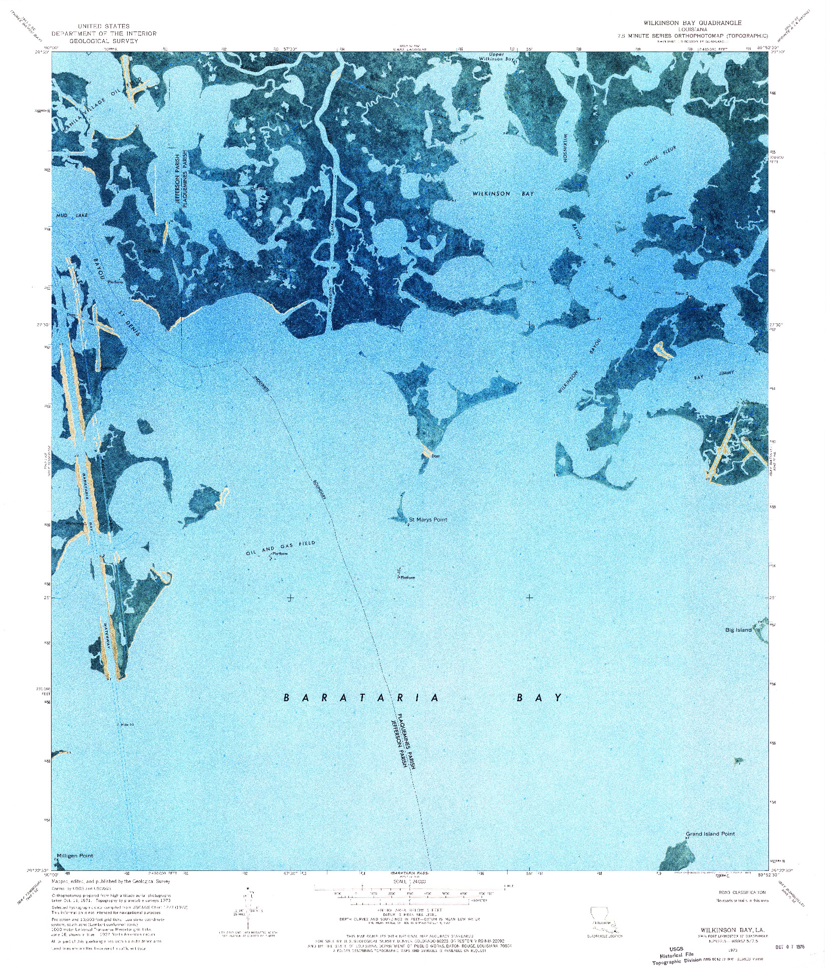 USGS 1:24000-SCALE QUADRANGLE FOR WILKINSON BAY, LA 1973