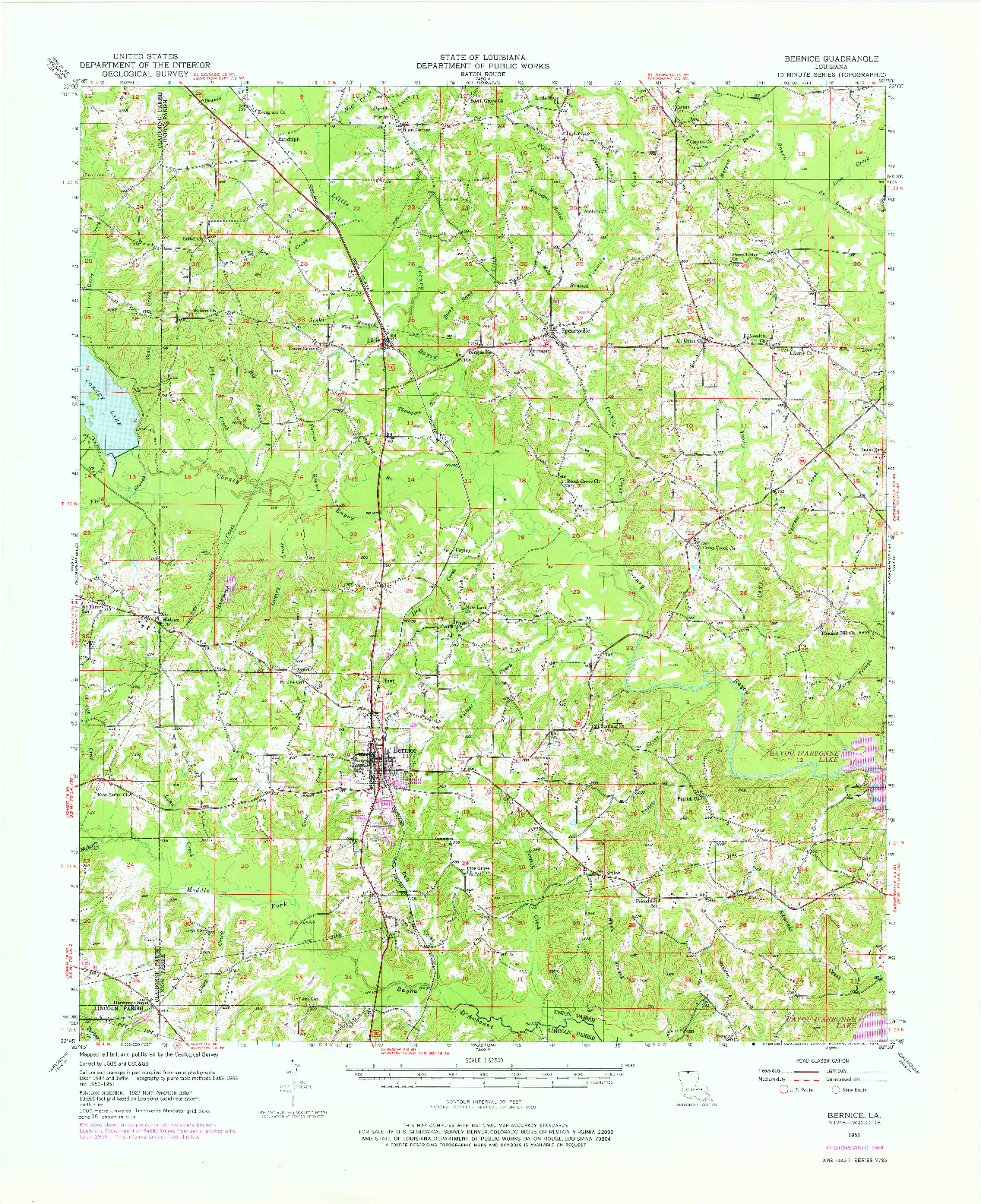 USGS 1:62500-SCALE QUADRANGLE FOR BERNICE, LA 1951