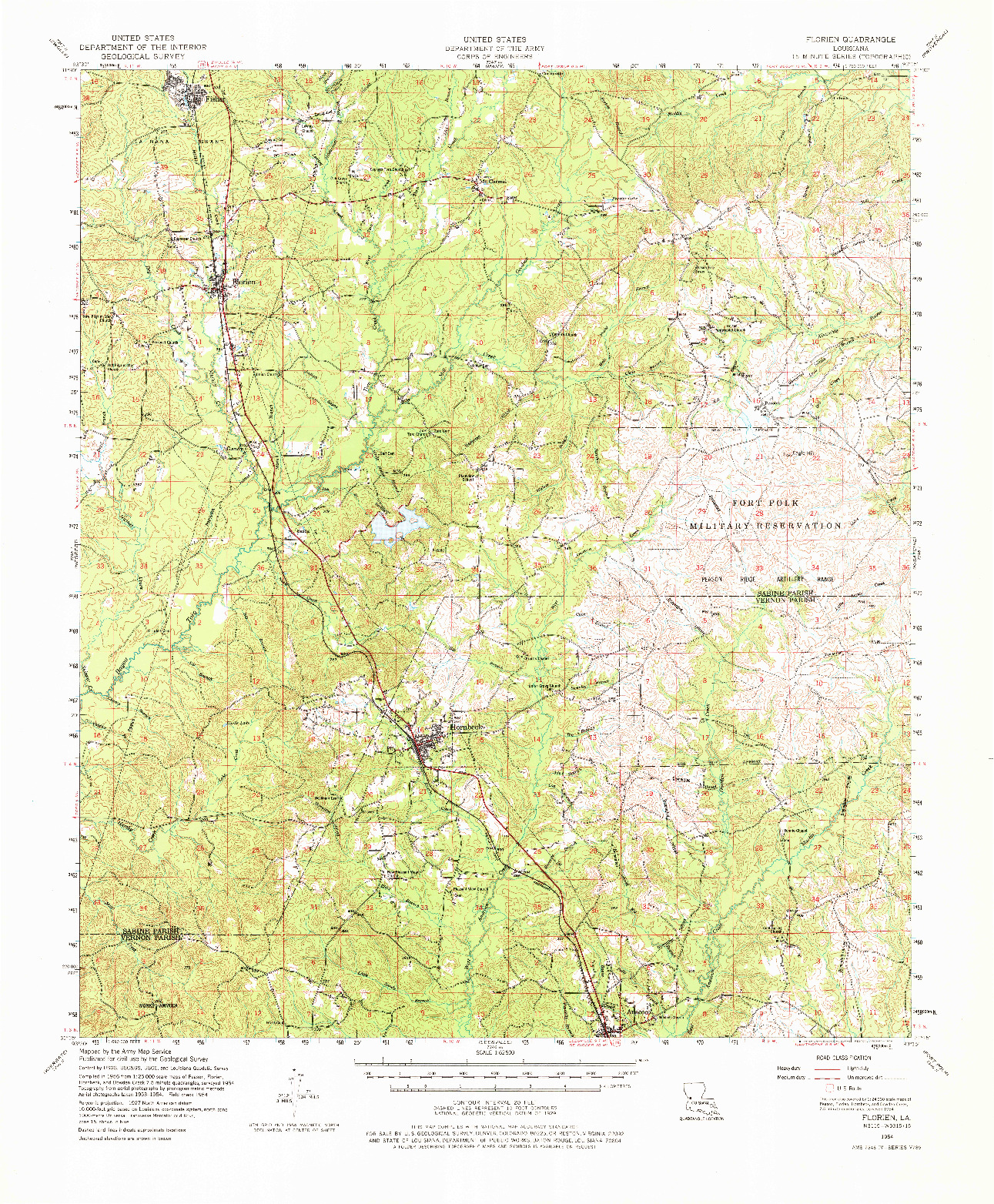 USGS 1:62500-SCALE QUADRANGLE FOR FLORIEN, LA 1954