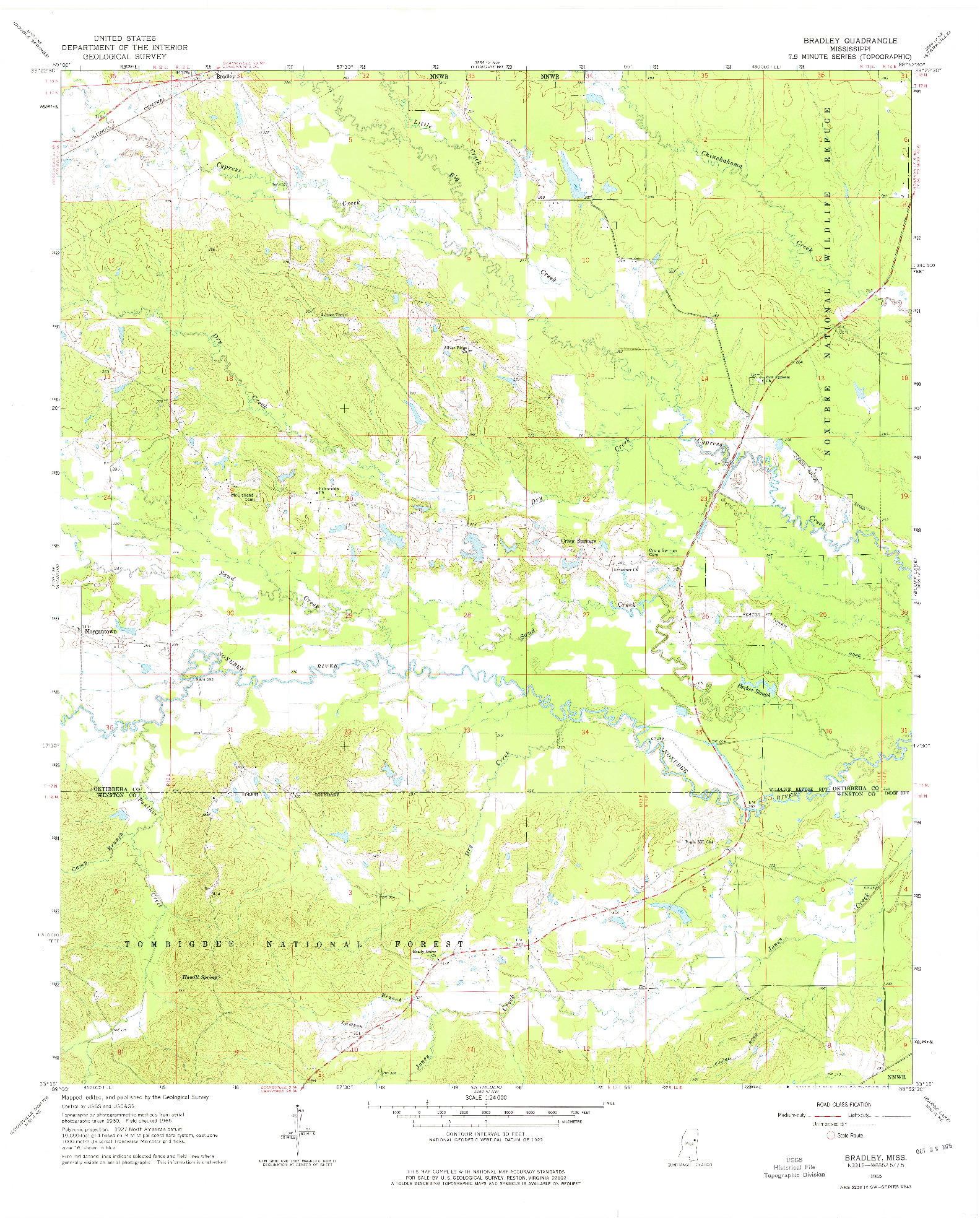 USGS 1:24000-SCALE QUADRANGLE FOR BRADLEY, MS 1965