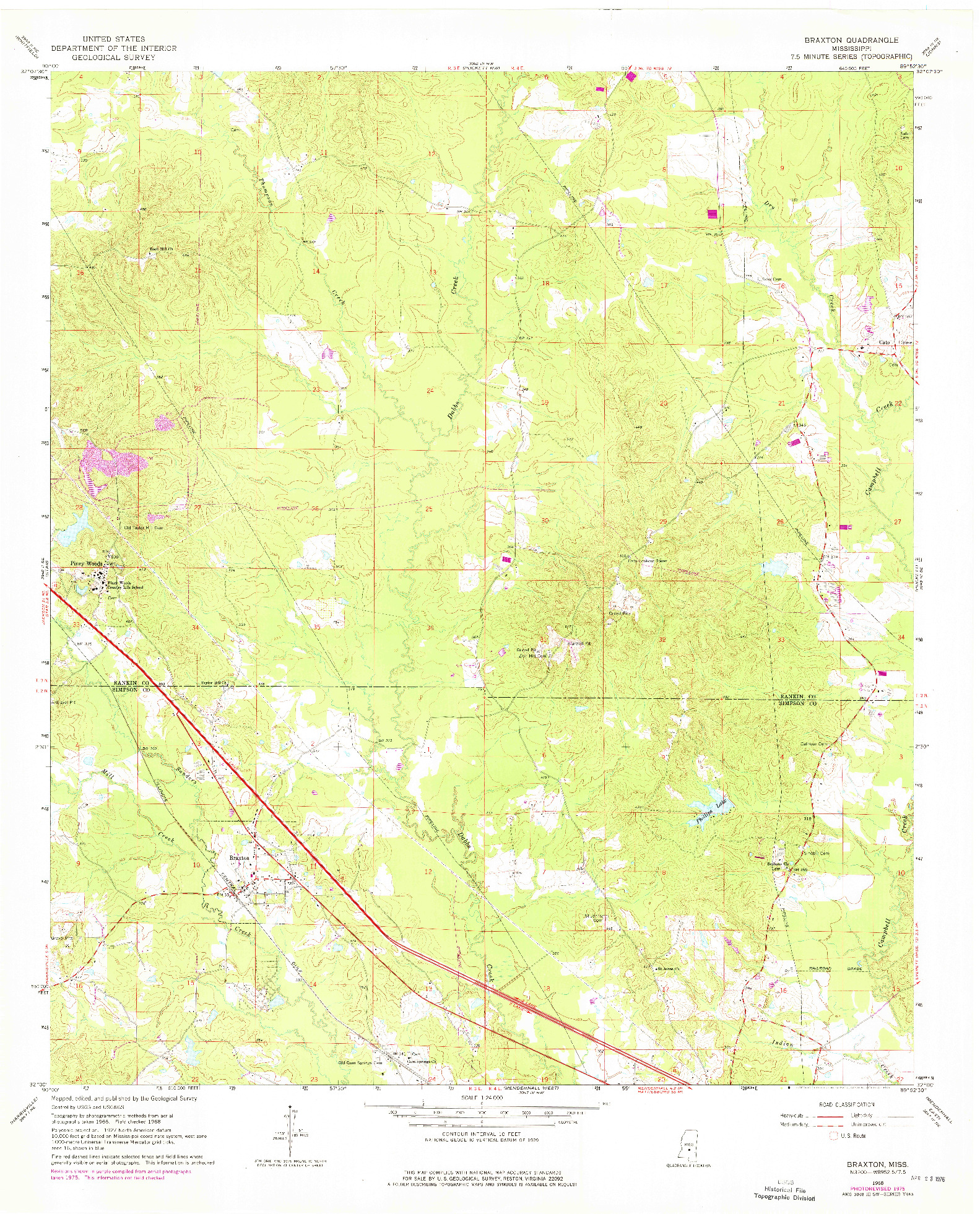 USGS 1:24000-SCALE QUADRANGLE FOR BRAXTON, MS 1968