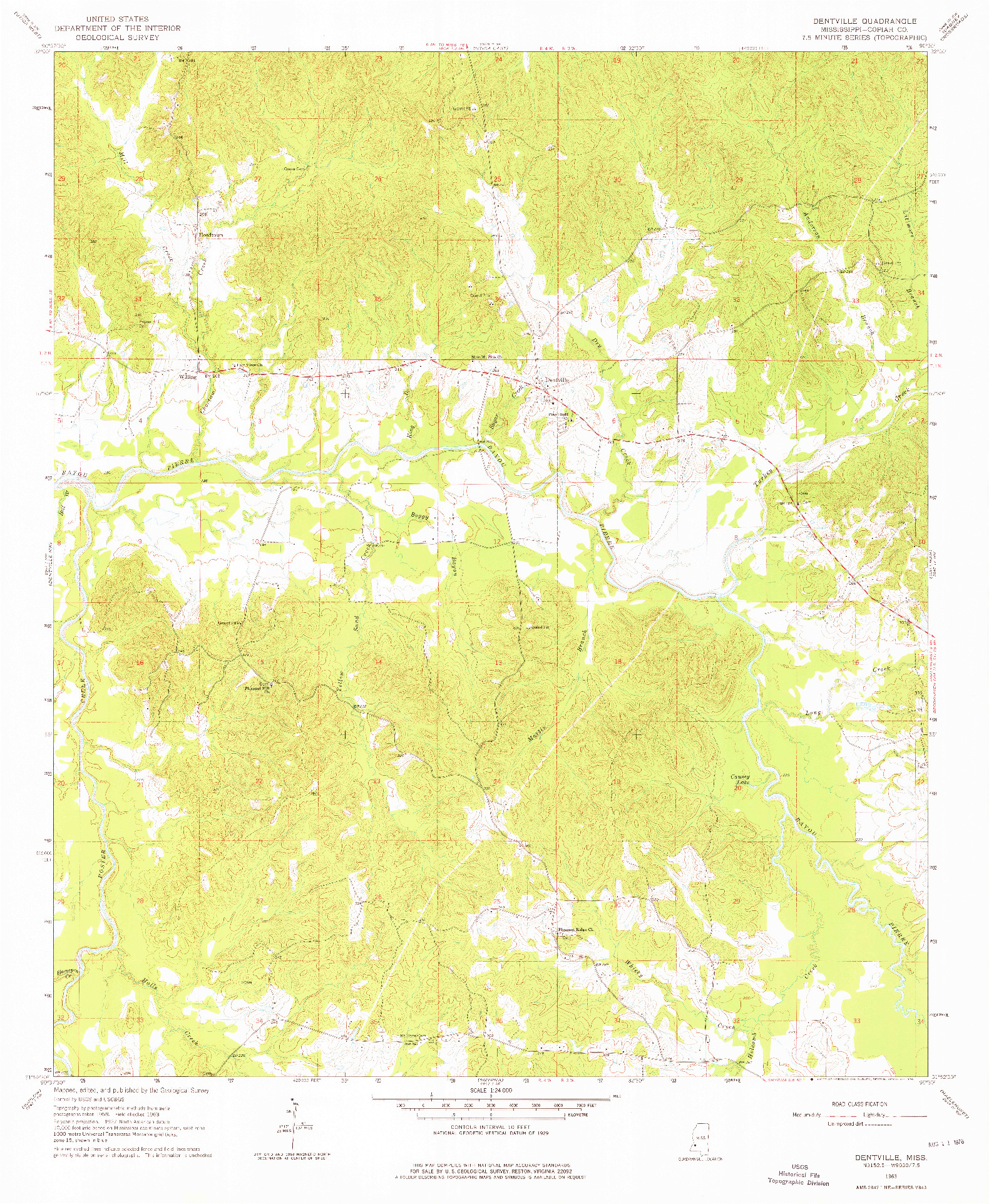 USGS 1:24000-SCALE QUADRANGLE FOR DENTVILLE, MS 1963