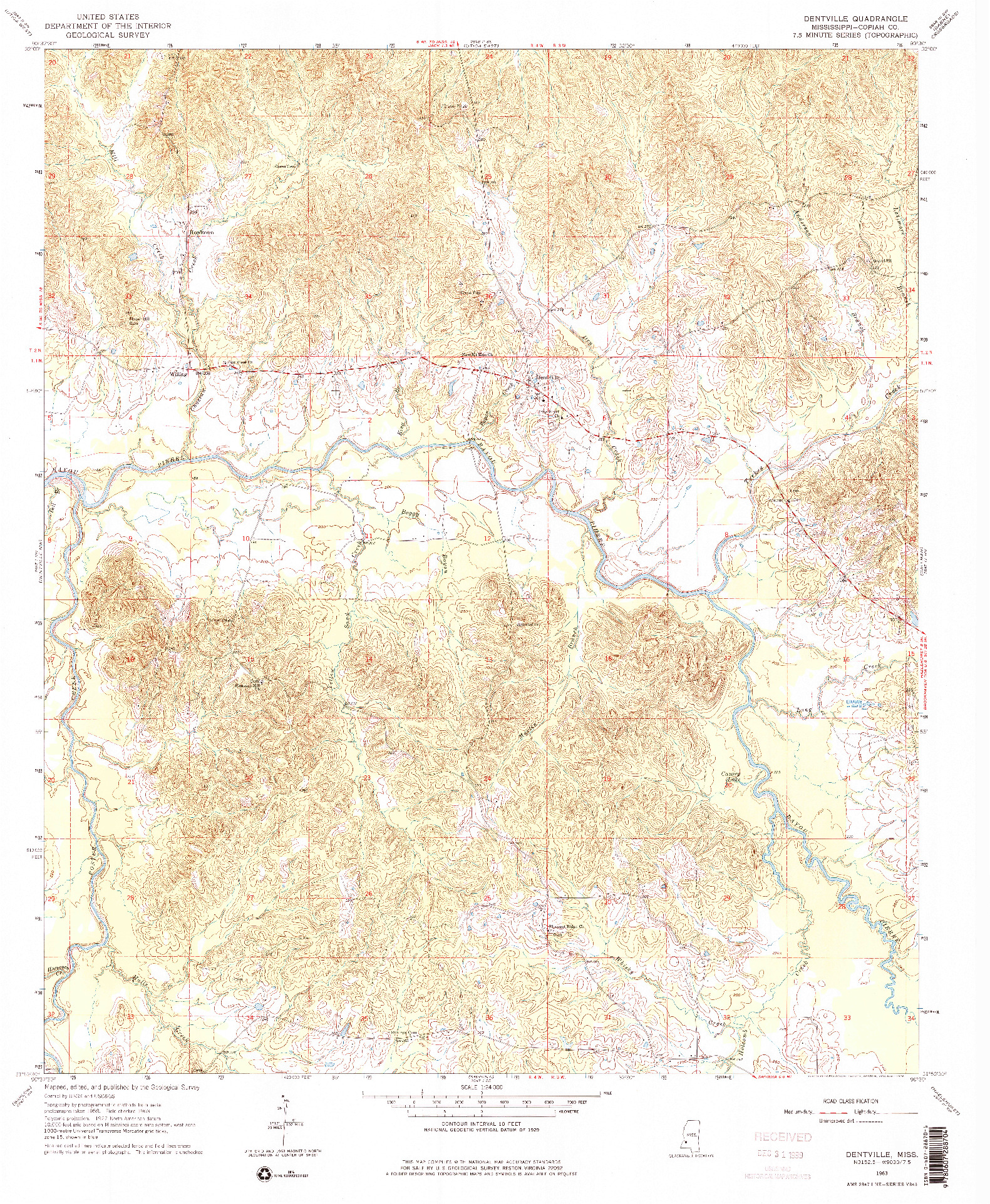 USGS 1:24000-SCALE QUADRANGLE FOR DENTVILLE, MS 1963