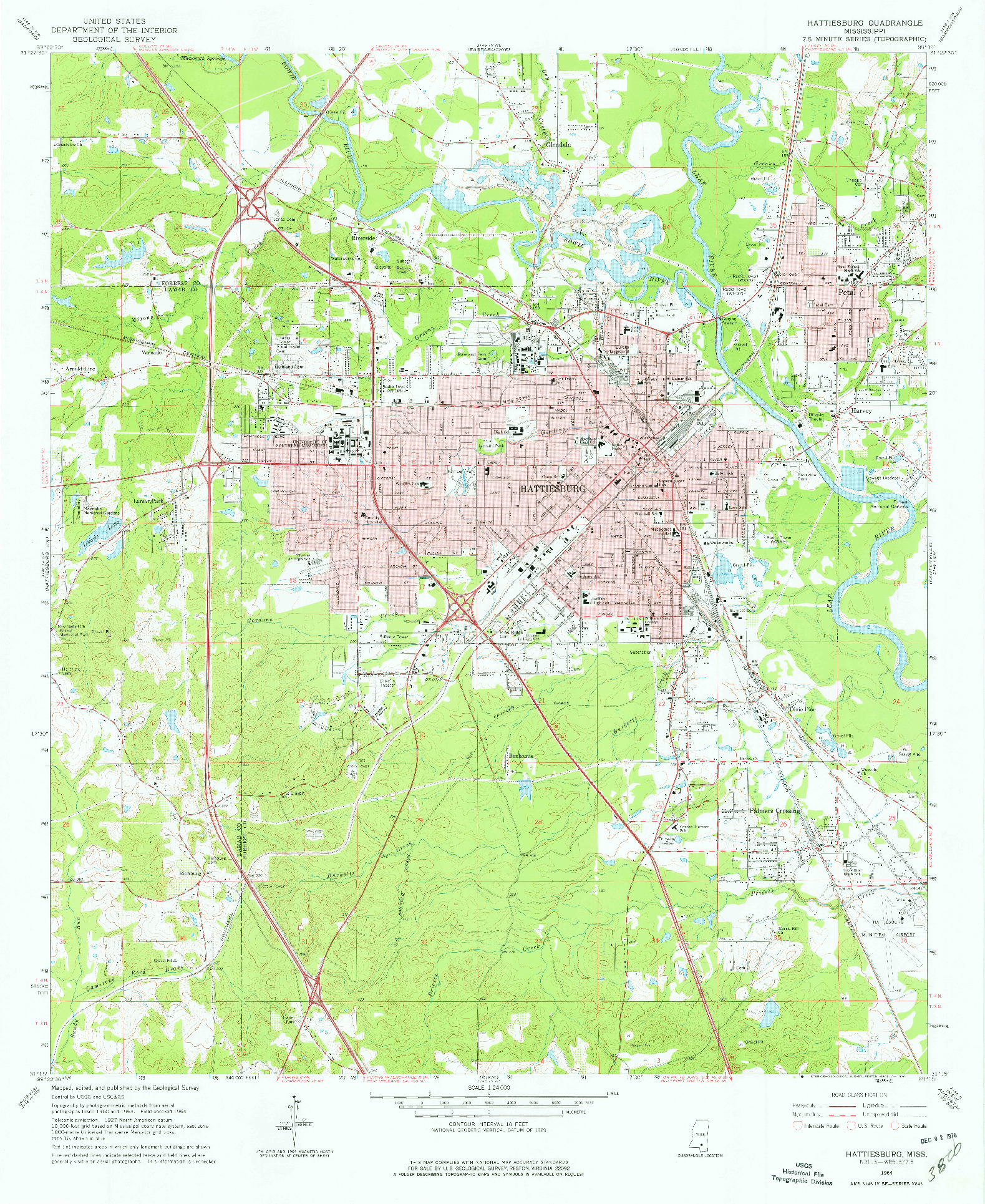 USGS 1:24000-SCALE QUADRANGLE FOR HATTIESBURG, MS 1964