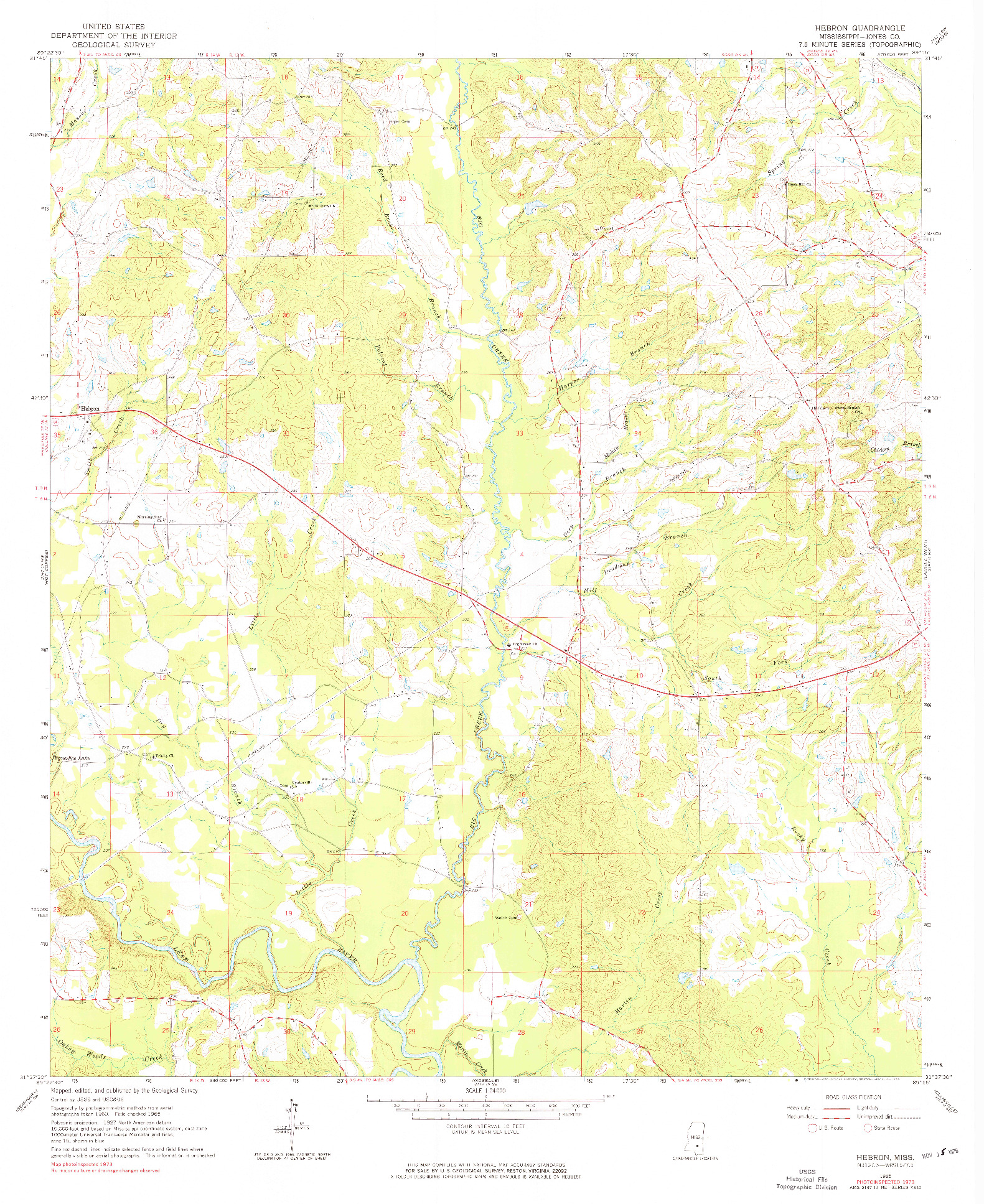 USGS 1:24000-SCALE QUADRANGLE FOR HEBRON, MS 1965