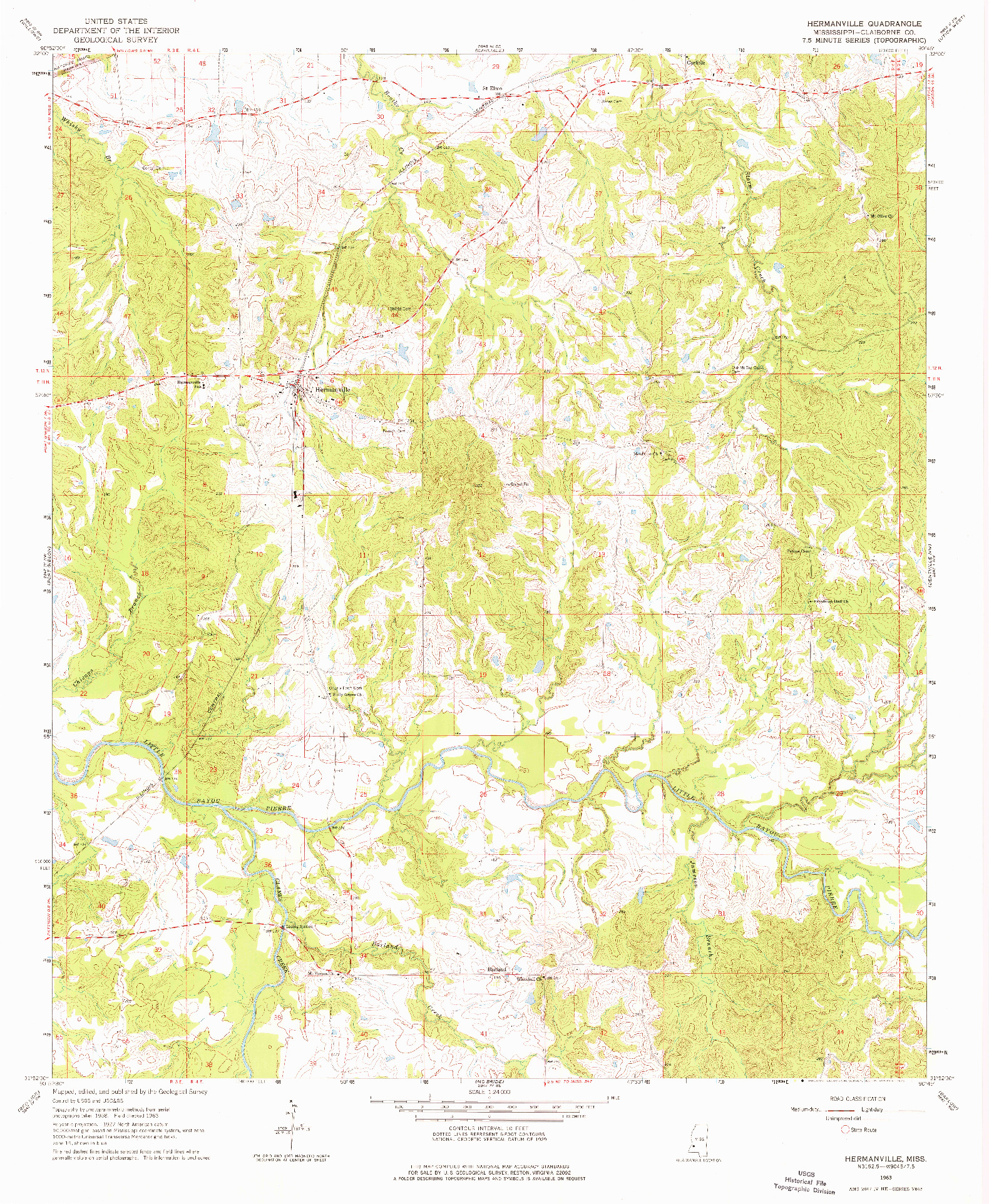 USGS 1:24000-SCALE QUADRANGLE FOR HERMANVILLE, MS 1963