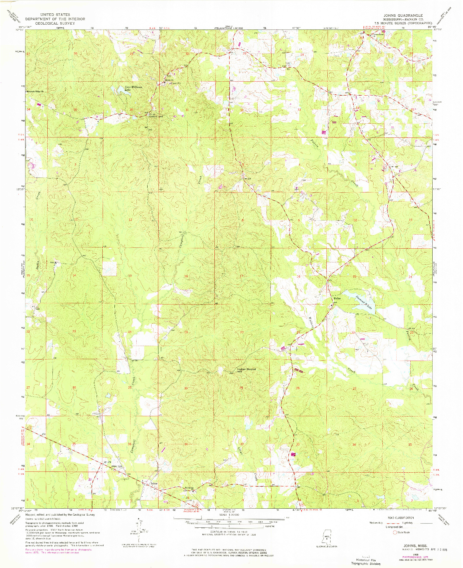 USGS 1:24000-SCALE QUADRANGLE FOR JOHNS, MS 1968