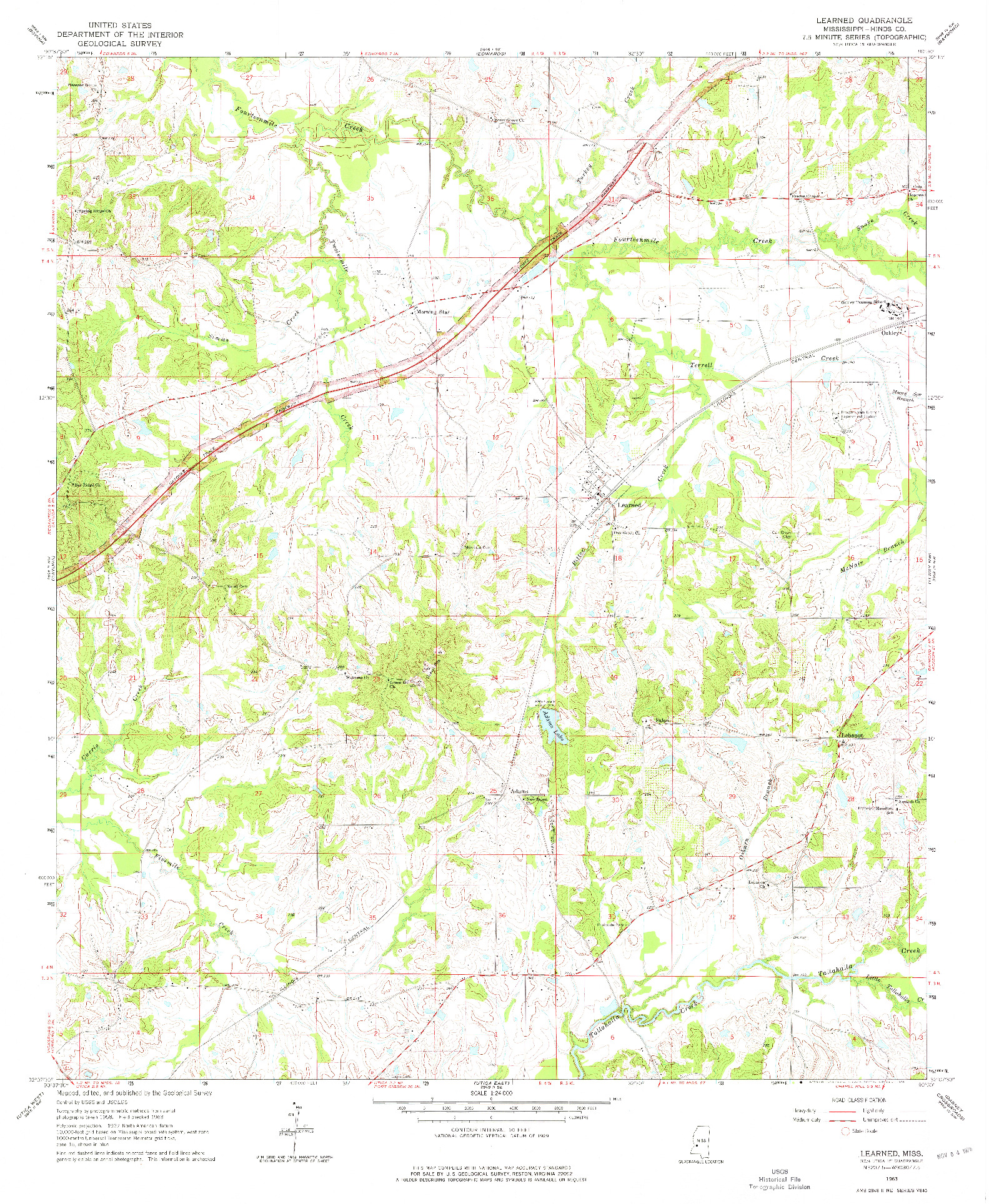 USGS 1:24000-SCALE QUADRANGLE FOR LEARNED, MS 1963