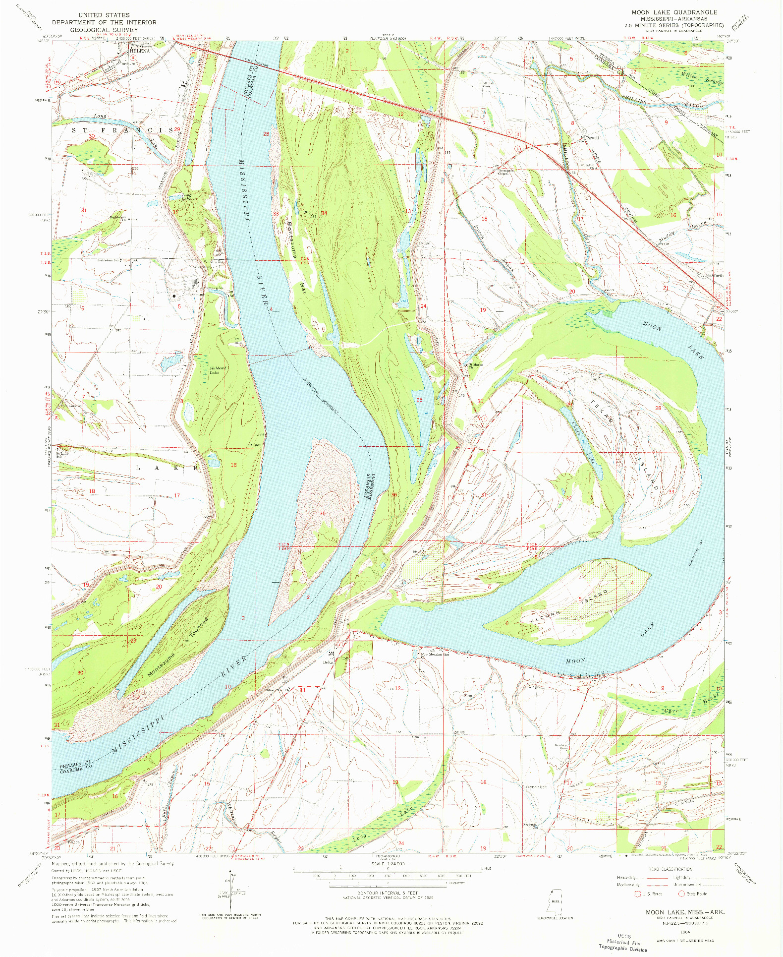 USGS 1:24000-SCALE QUADRANGLE FOR MOON LAKE, MS 1964
