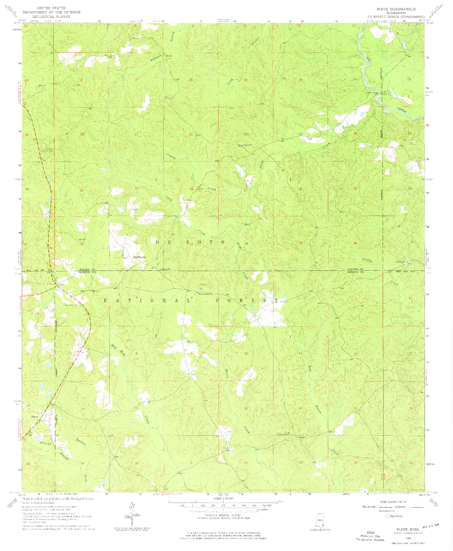 USGS 1:24000-SCALE QUADRANGLE FOR PIAVE, MS 1964