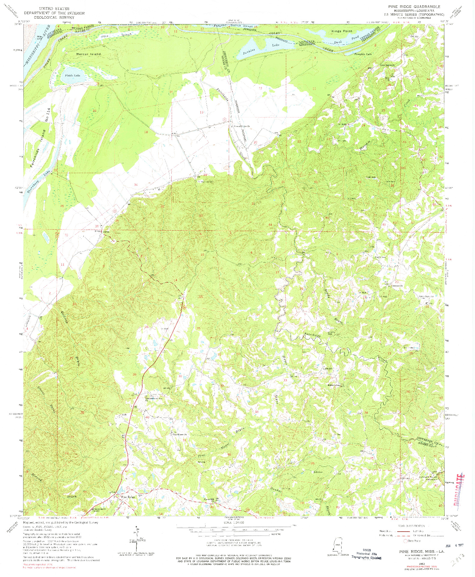 USGS 1:24000-SCALE QUADRANGLE FOR PINE RIDGE, MS 1963