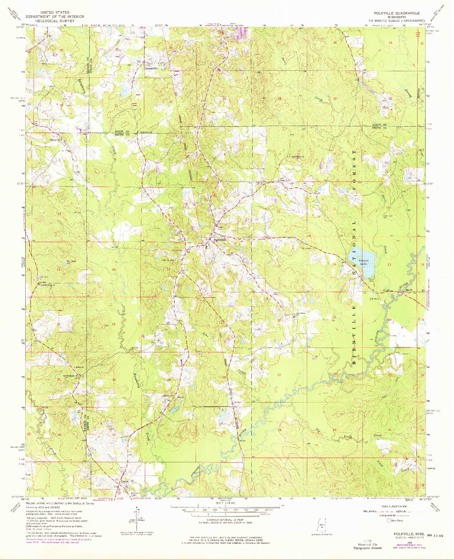 USGS 1:24000-SCALE QUADRANGLE FOR POLKVILLE, MS 1968