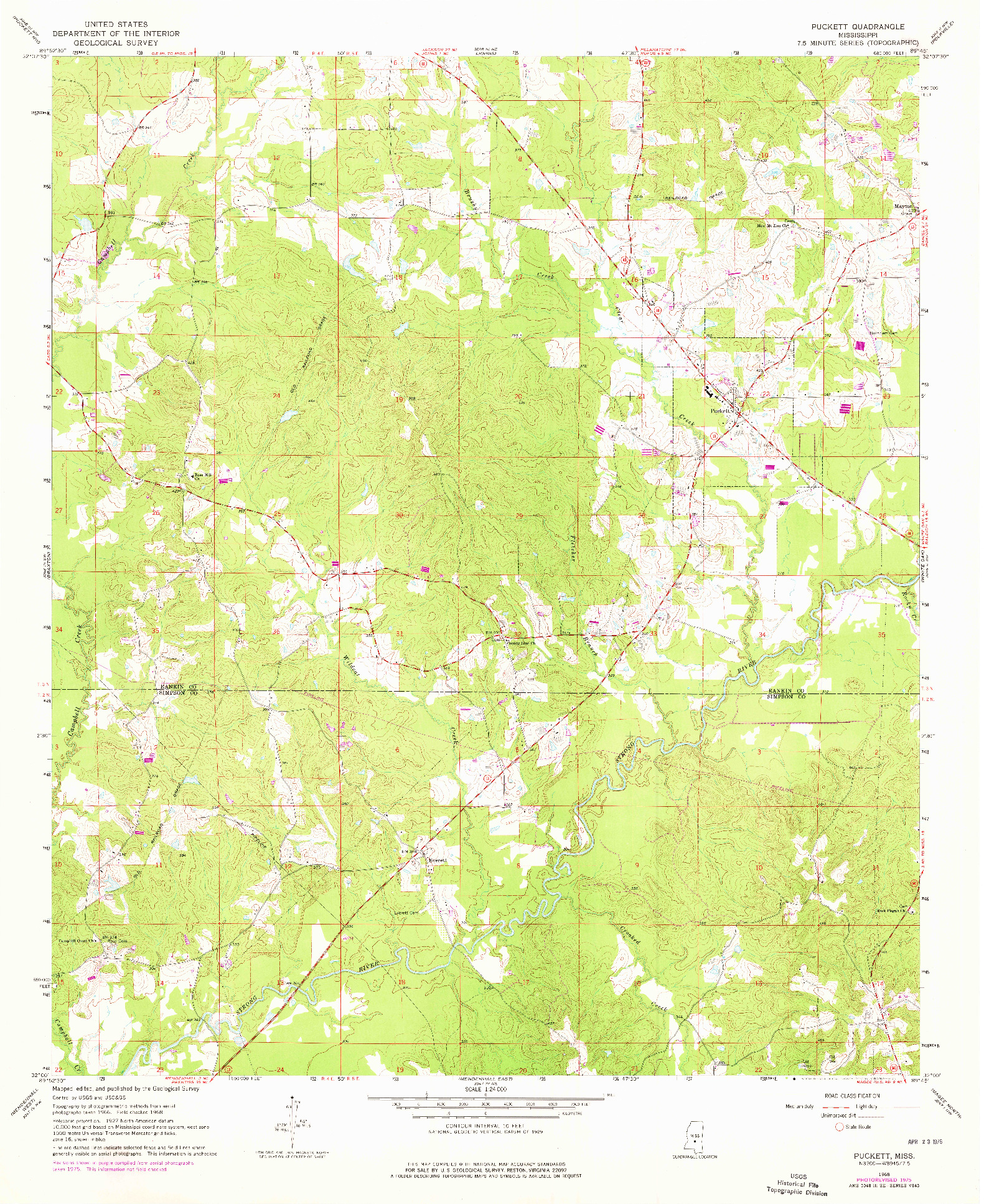 USGS 1:24000-SCALE QUADRANGLE FOR PUCKETT, MS 1968