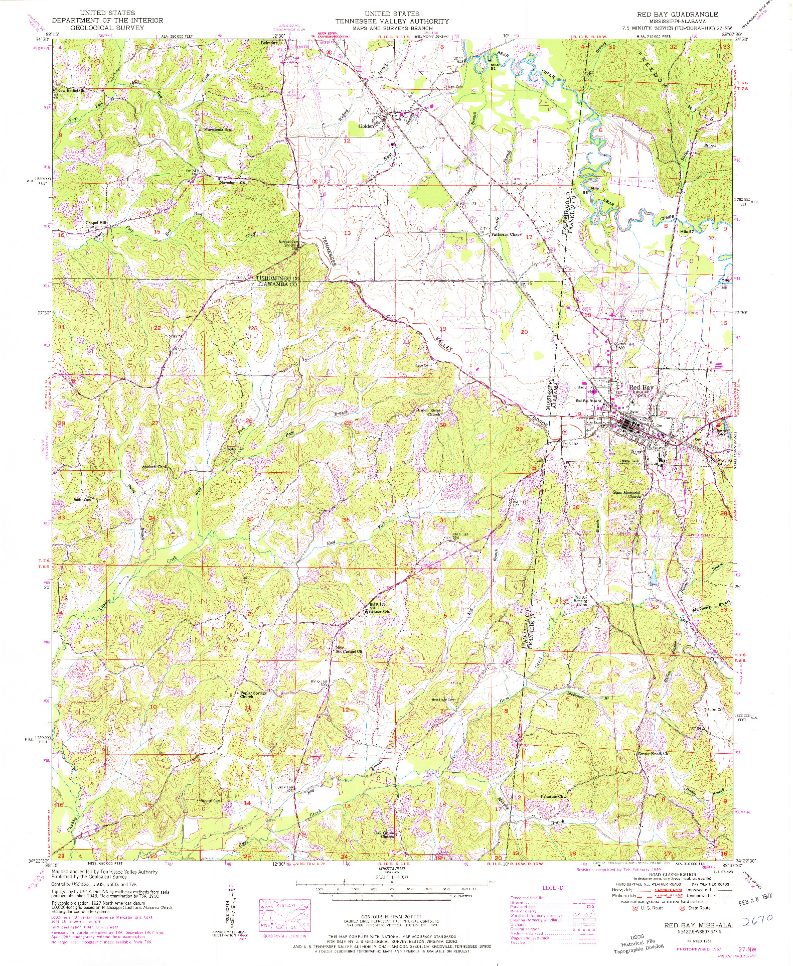 USGS 1:24000-SCALE QUADRANGLE FOR RED BAY, MS 1951