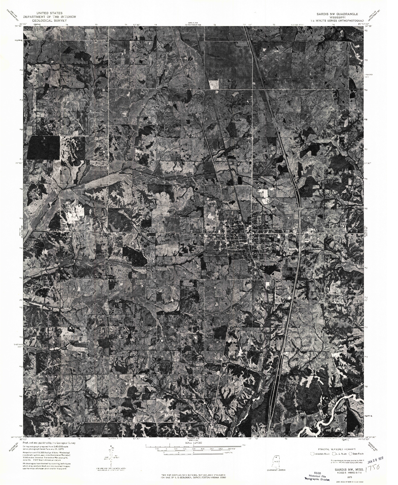 USGS 1:24000-SCALE QUADRANGLE FOR SARDIS NW, MS 1975