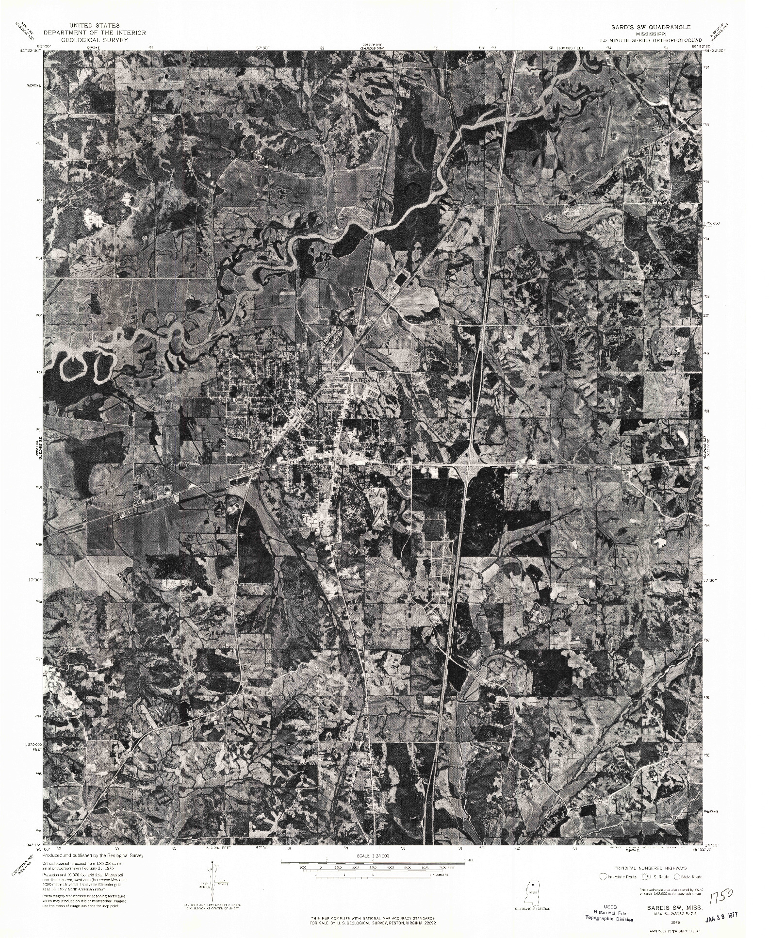 USGS 1:24000-SCALE QUADRANGLE FOR SARDIS SW, MS 1975