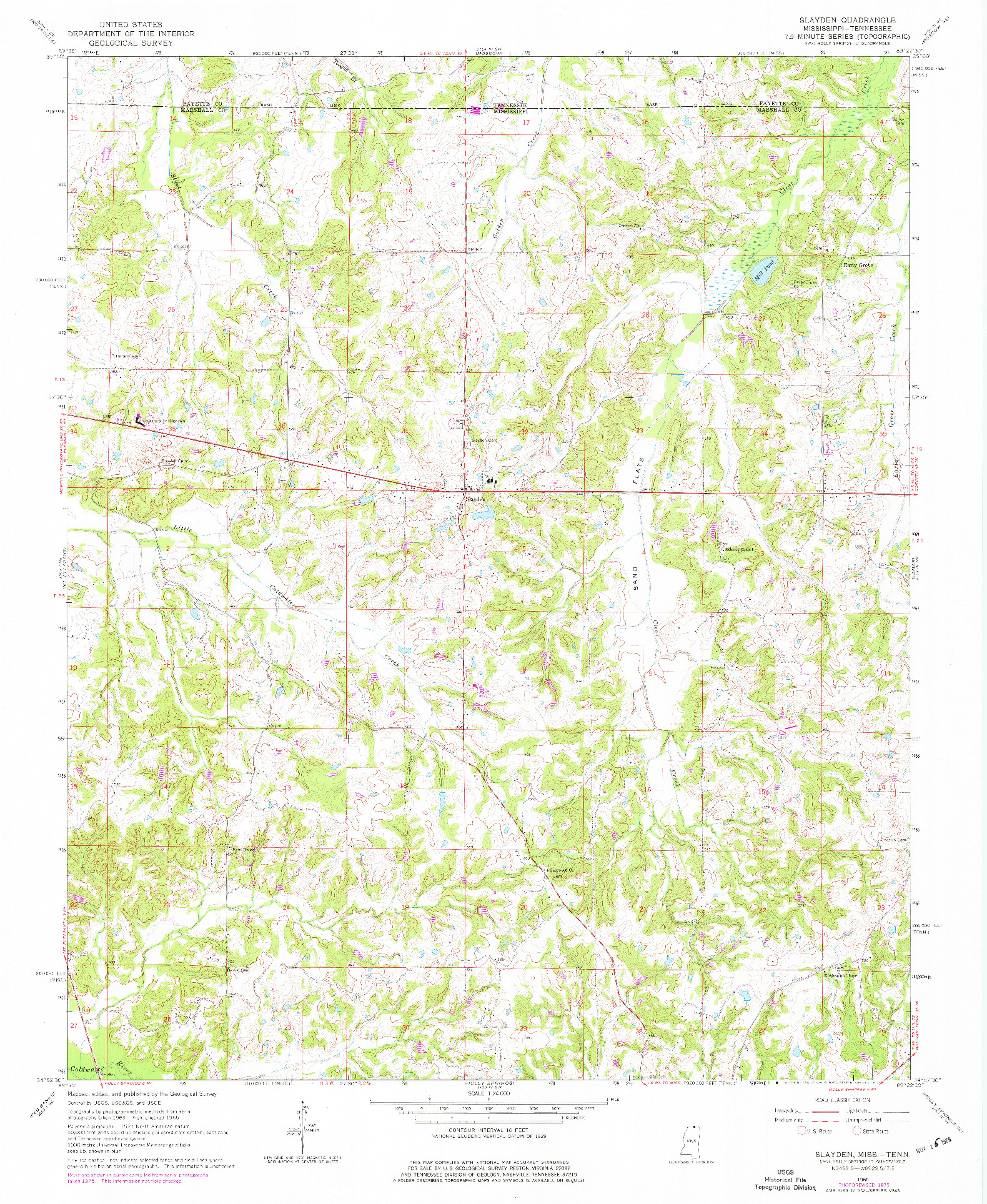 USGS 1:24000-SCALE QUADRANGLE FOR SLAYDEN, MS 1965