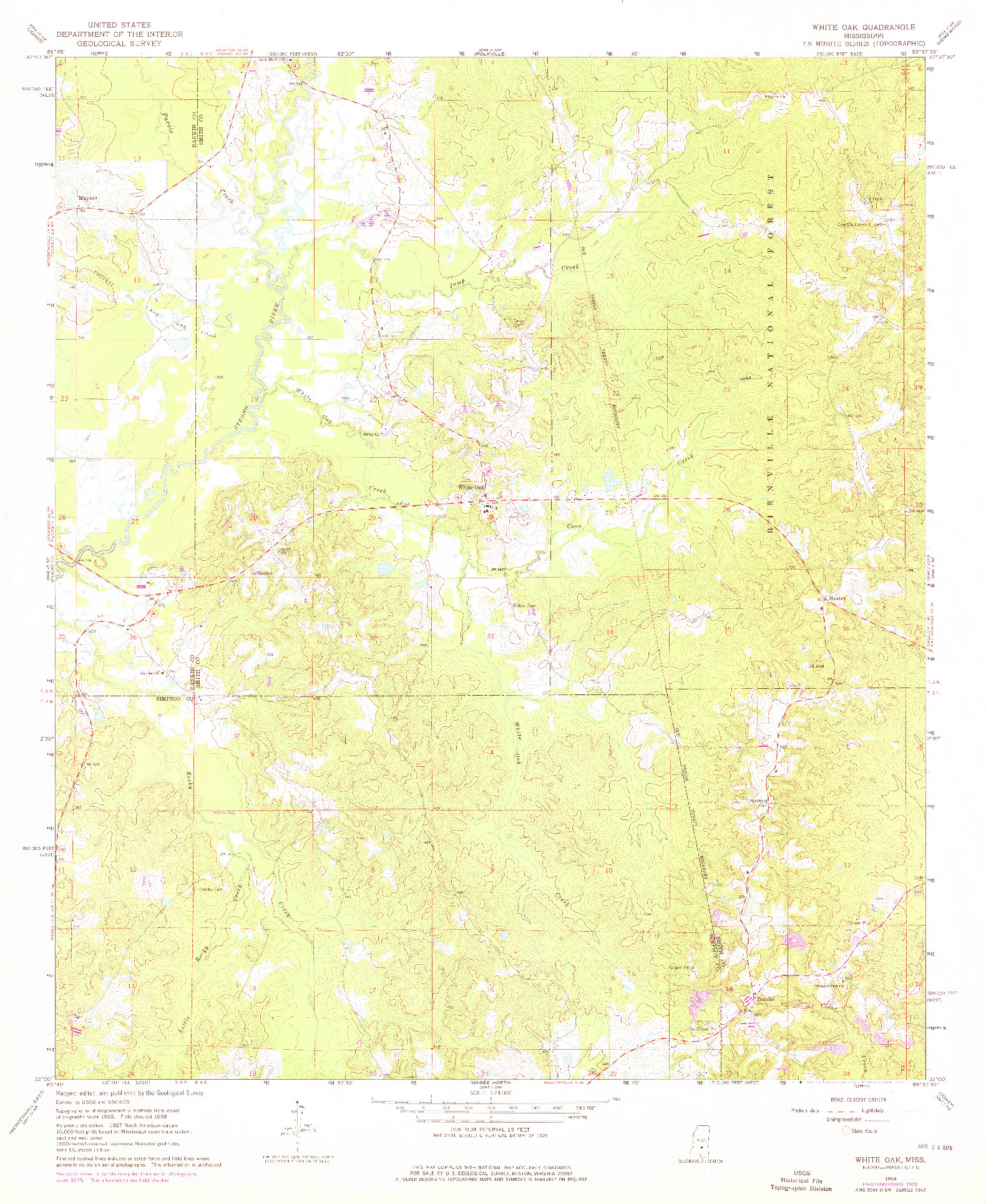 USGS 1:24000-SCALE QUADRANGLE FOR WHITE OAK, MS 1968