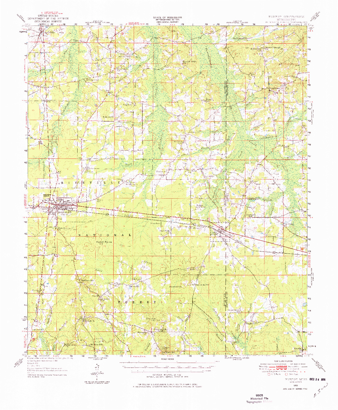 USGS 1:62500-SCALE QUADRANGLE FOR FOREST, MS 1950