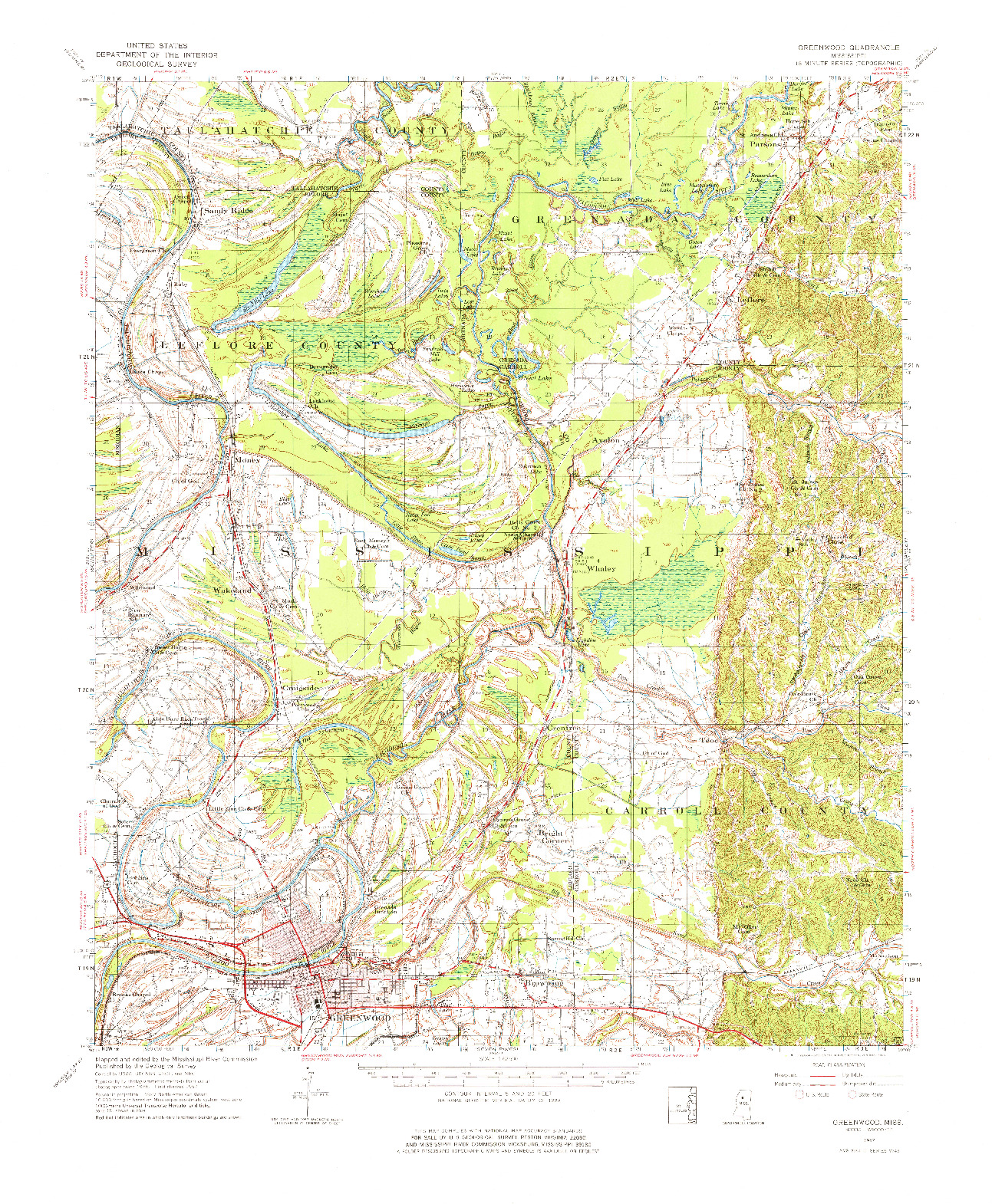 USGS 1:62500-SCALE QUADRANGLE FOR GREENWOOD, MS 1957