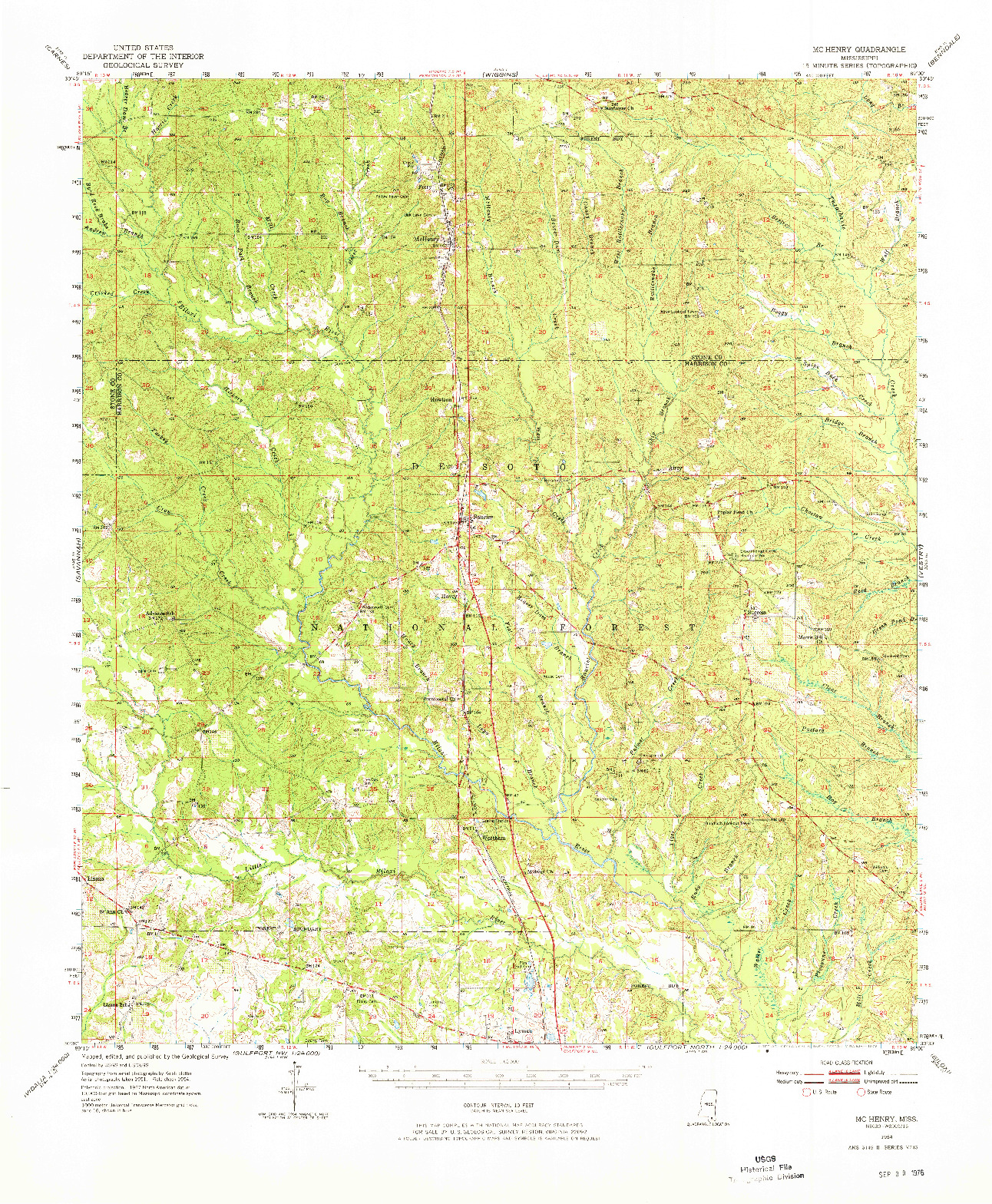 USGS 1:62500-SCALE QUADRANGLE FOR MCHENRY, MS 1954