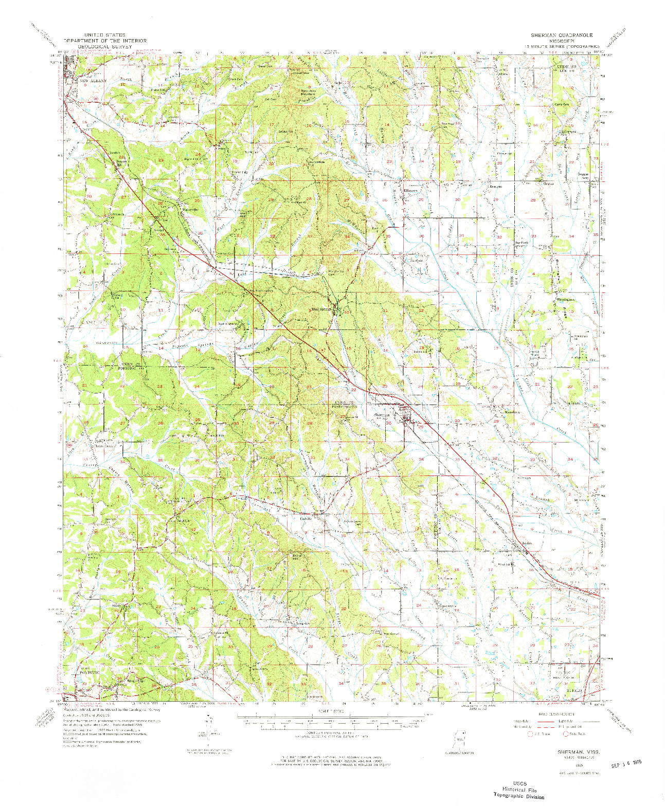 USGS 1:62500-SCALE QUADRANGLE FOR SHERMAN, MS 1955