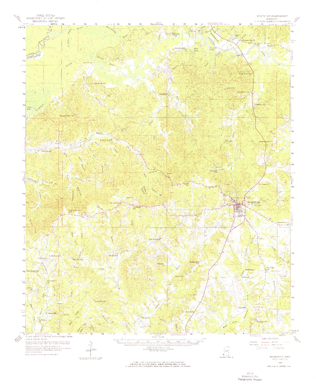 USGS 1:62500-SCALE QUADRANGLE FOR WOODVILLE, MS 1958