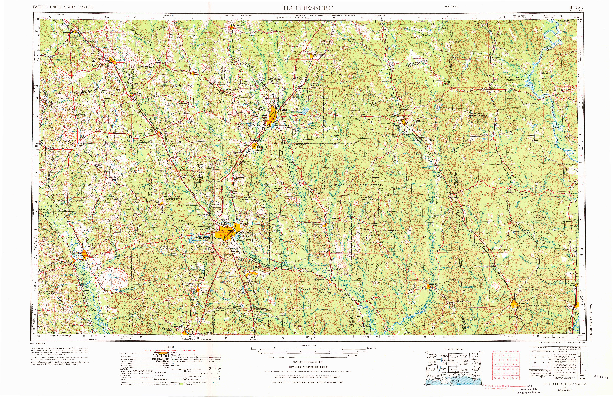 USGS 1:250000-SCALE QUADRANGLE FOR HATTIESBURG, MS 1953