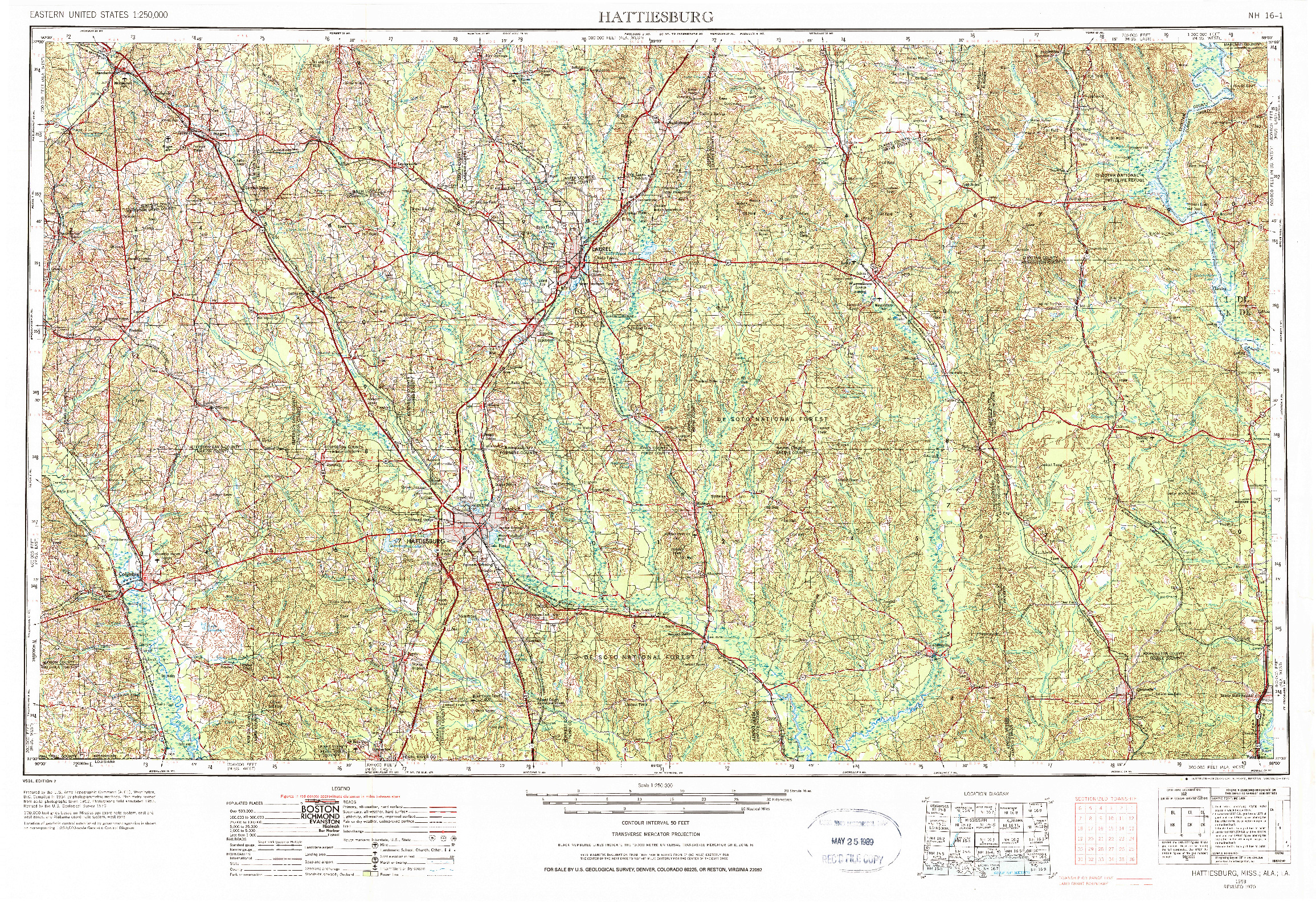 USGS 1:250000-SCALE QUADRANGLE FOR HATTIESBURG, MS 1953