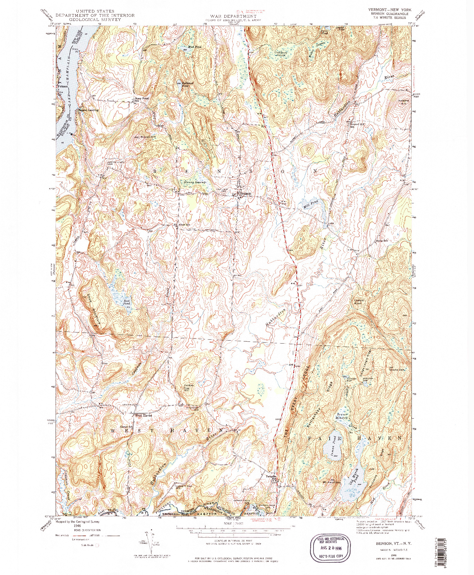 USGS 1:24000-SCALE QUADRANGLE FOR BENSON, VT 1946