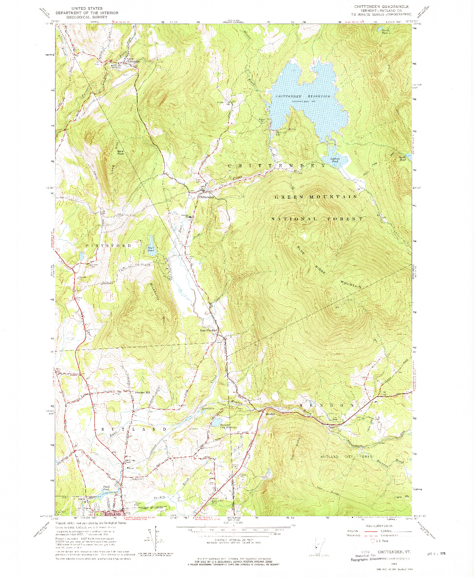 USGS 1:24000-SCALE QUADRANGLE FOR CHITTENDEN, VT 1961
